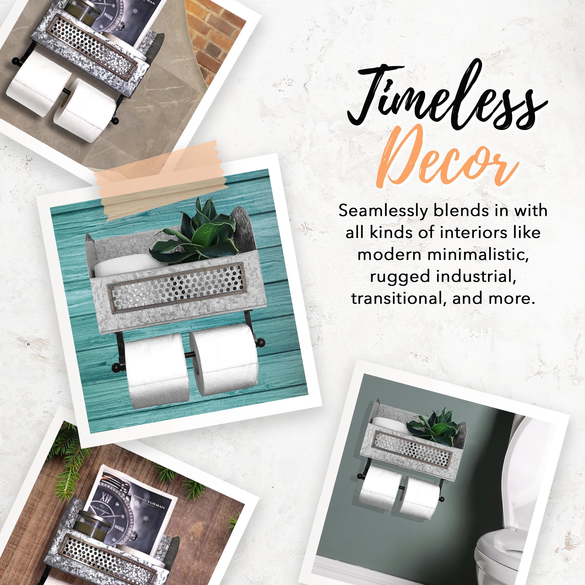 Autumn Alley Farmhouse Galvanized Toilet Paper Holder With Shelf - Durable Wall Mount Tissue Paper Holder For Farmhouse Bathroom