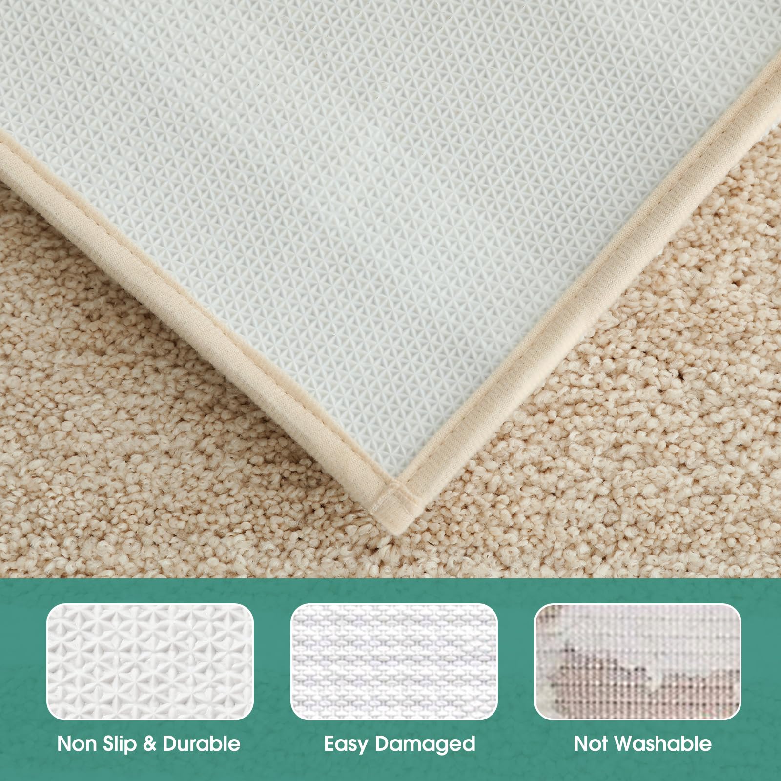 Homeideas Bathroom Rug Set 2 Piece, Striped Super Absorbent Soft Microfiber Non-Slip Washable Bath Mats For Shower And Tub (Beig