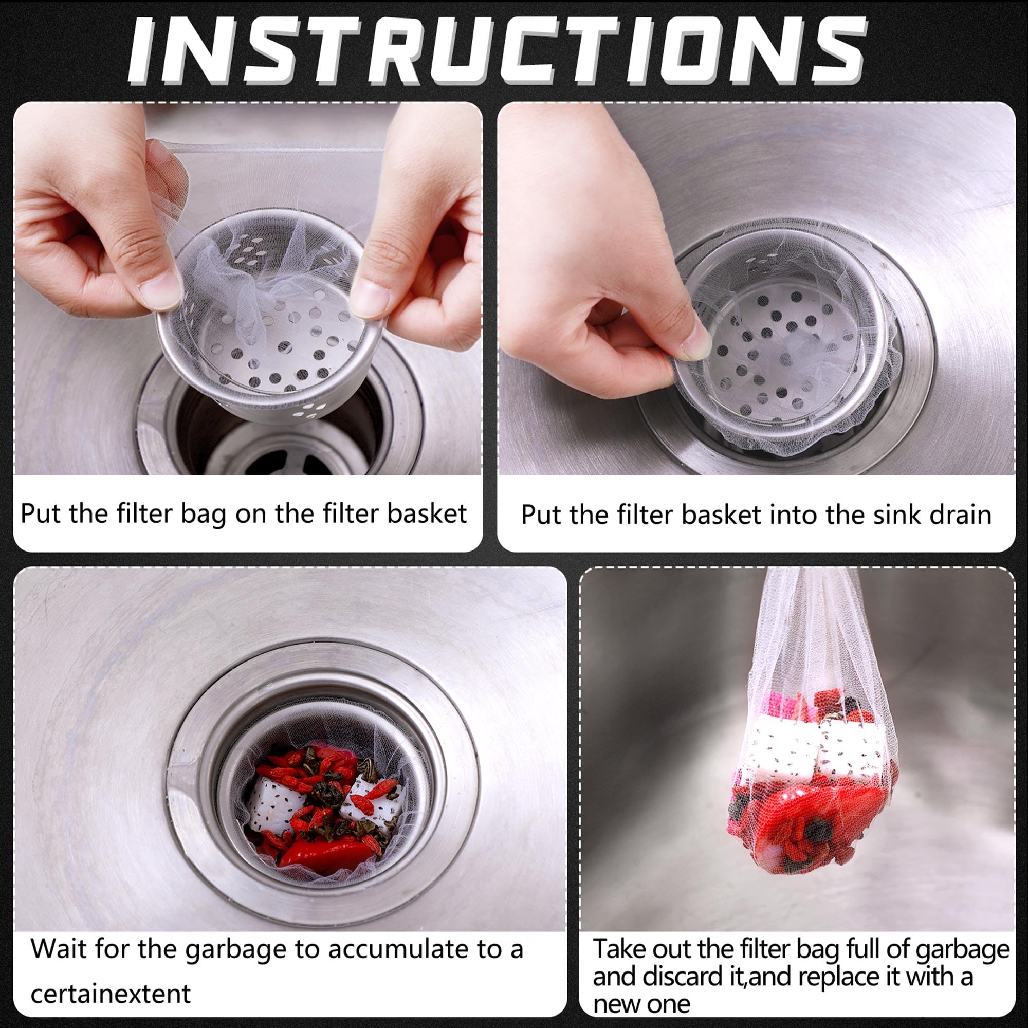 500 Pcs Disposable Mesh Sink Strainer Bags, Kitchen Sink Strainer Filter Mesh Bag Anti Clogging Elastic Kitchen Sink Strainer Me