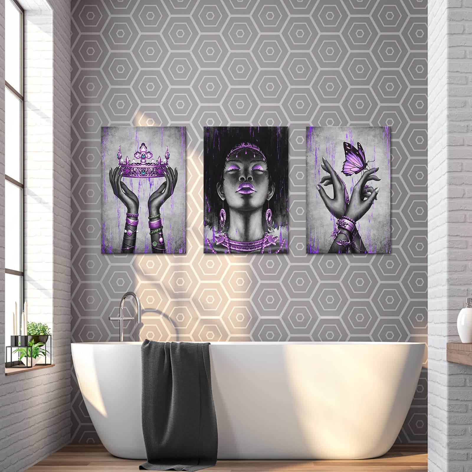 Kalormore Black American Woman Canvas Wall Art Giclee Prints Elegant Woman With Purple Queen Crown Butterfly Painting Picture Ar