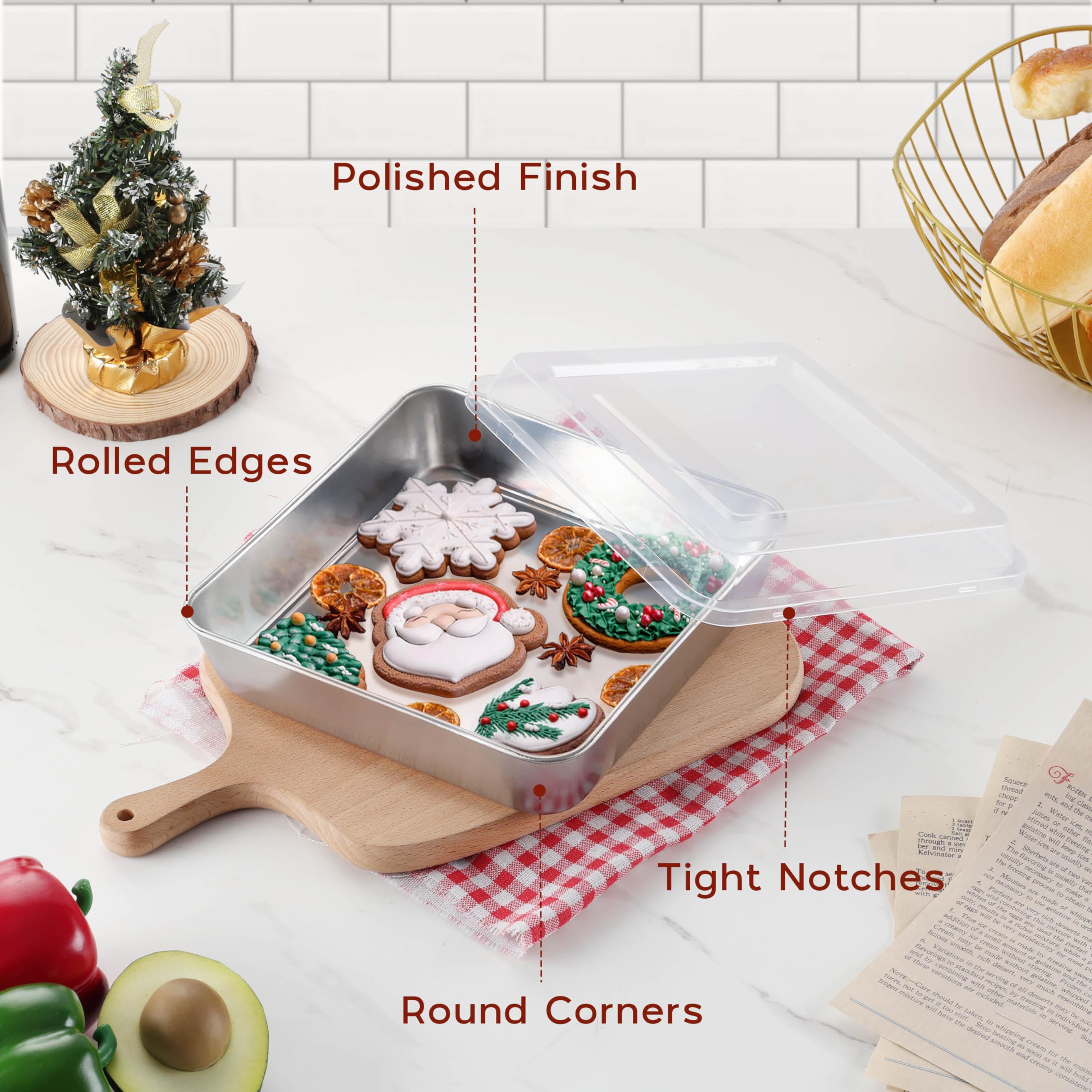 Onader 8X8 Inch Square Baking Cake Pan With Lid Set Of 2 Stainless Steel Brownie Lasagna Pan
