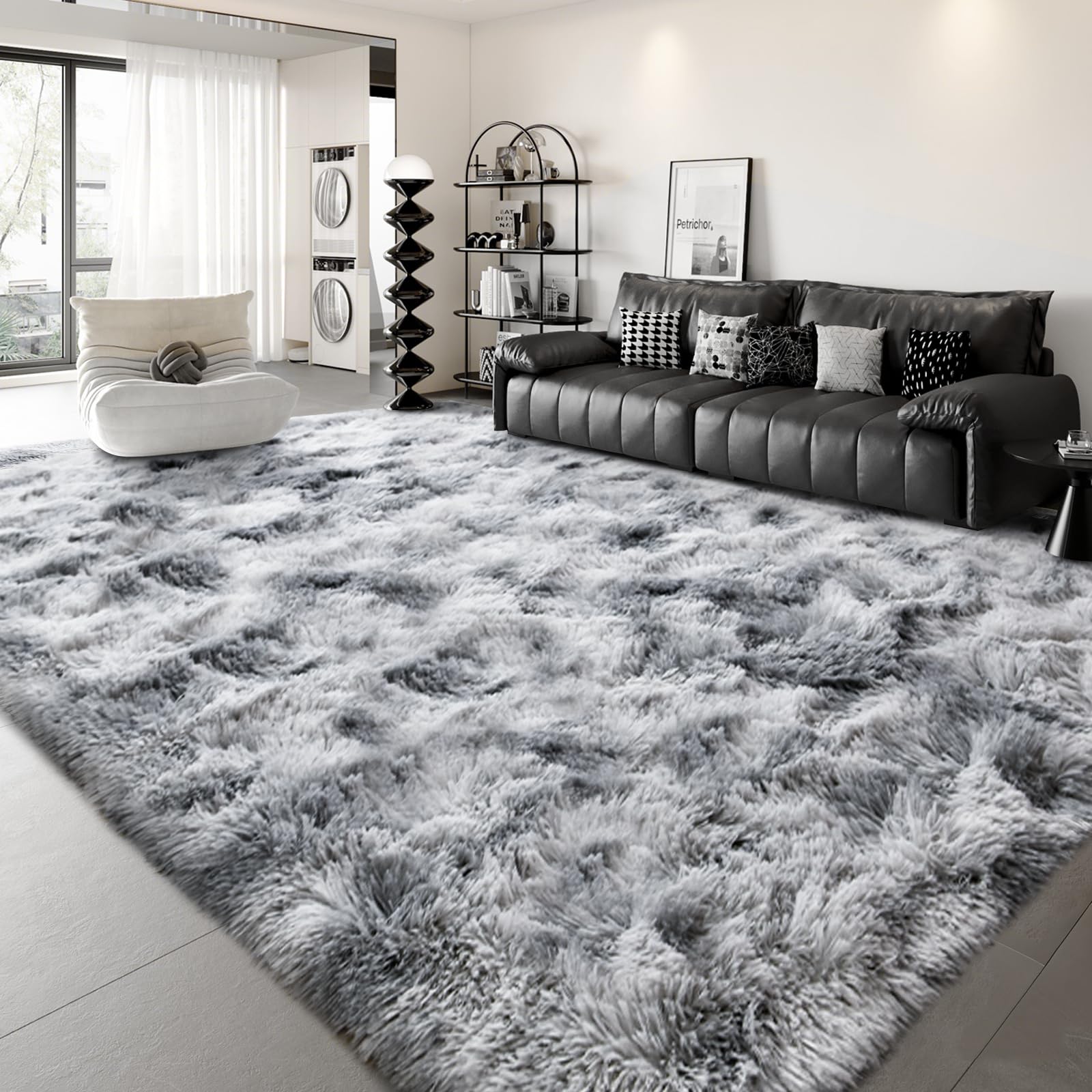 9x12 ft Rug for Living Room Fluffy Grey White Shag Rug Non-Slip Area Rugs Carpet for Bedroom Nursery Kids PlayRoom Dorm Office I