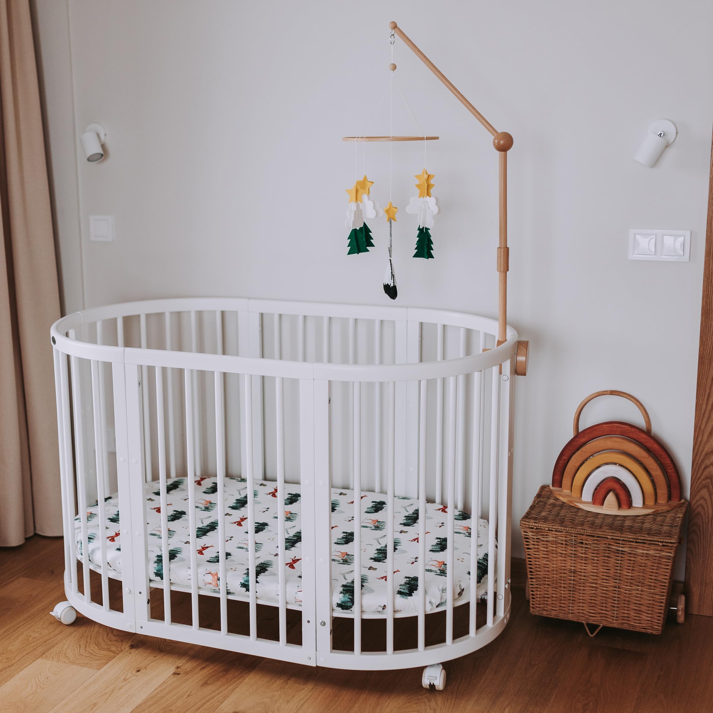 Baby Crib Mobile (Starry Woodland Night w/Garland, Evergreen) - Nursery Decoration Crib Mobile and Baby Shower Gift for Boys & G