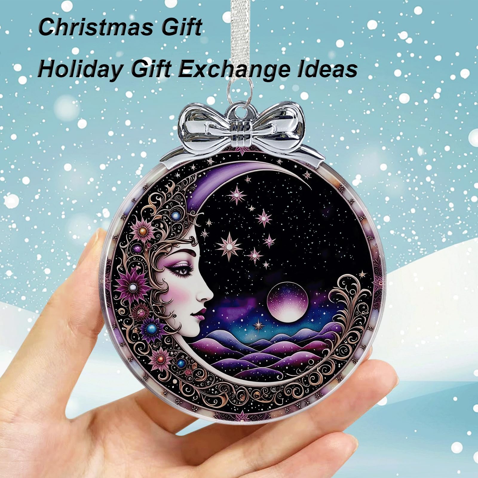Sun and Moon Christmas Ornament Crystal Glass with Gift Box- Hanging Ornaments for Christmas Tree Xmas Decorations, Holiday Keep