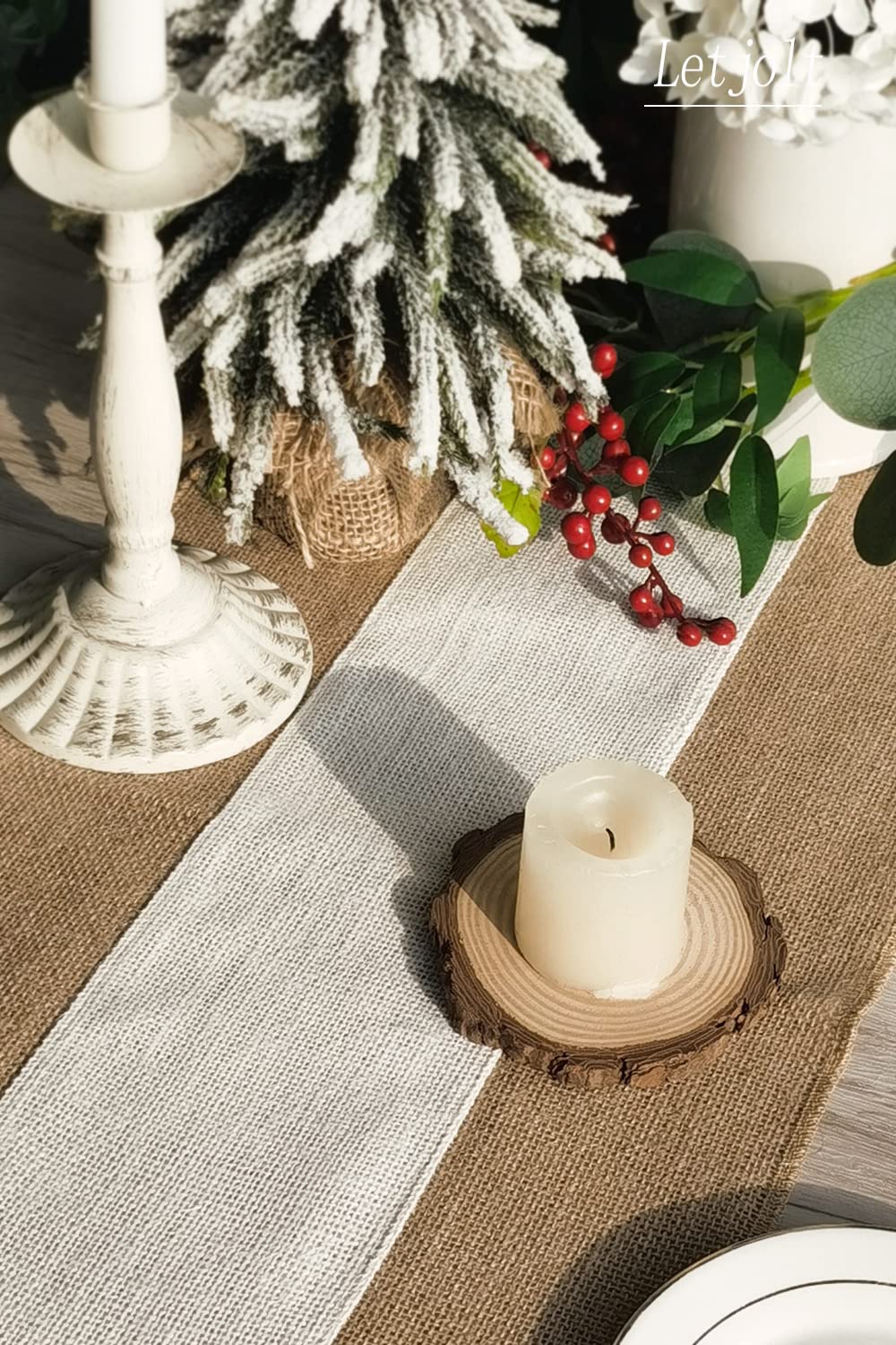 Letjolt Burlap Table Runner Farmhouse Thanksgiving Table Runner Jute Table Runner Christmas Table Decor Jute Woven Fabric, Natur