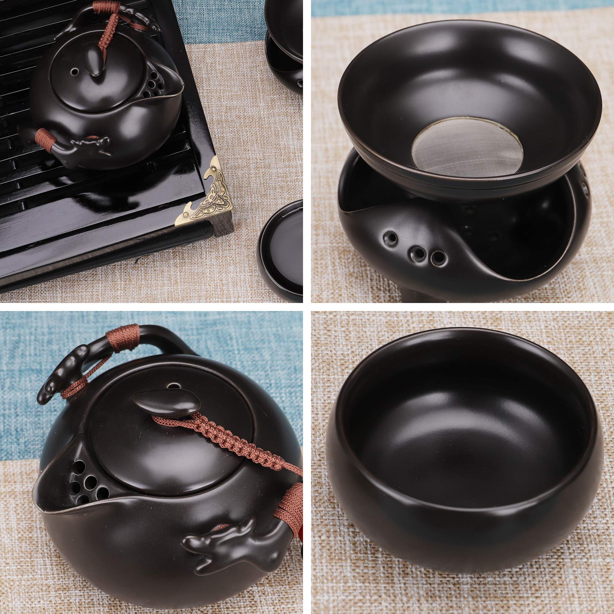 Fanquare Chinese Black Ceramic Kung Fu Tea Set With Tea Tray And Small Tea Tools,Porcelain Tea Service