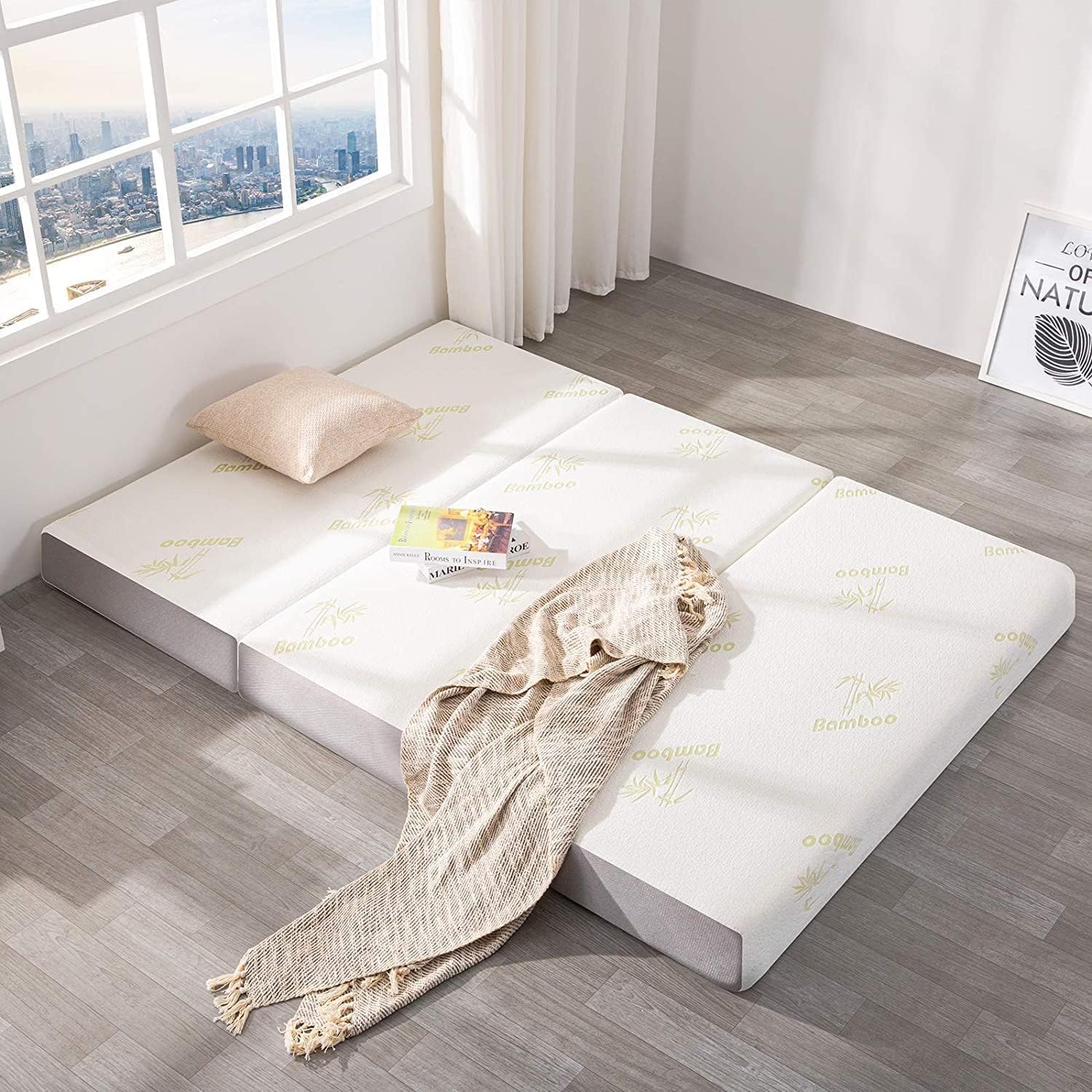 Inofia Queen Folding Mattress, 6 Inch Trifold Memory Foam Mattress With Ultra Soft Removable Cover, Foldable & Portable Queen Si