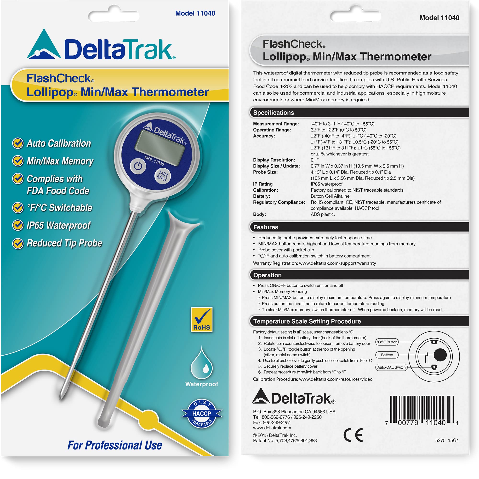 Deltatrak 11040 Professional Digital Meat Themometer Waterproof For Kitchen, Food Cooking, Grill, Bbq, Smoker, Candy, Coffee, Bl