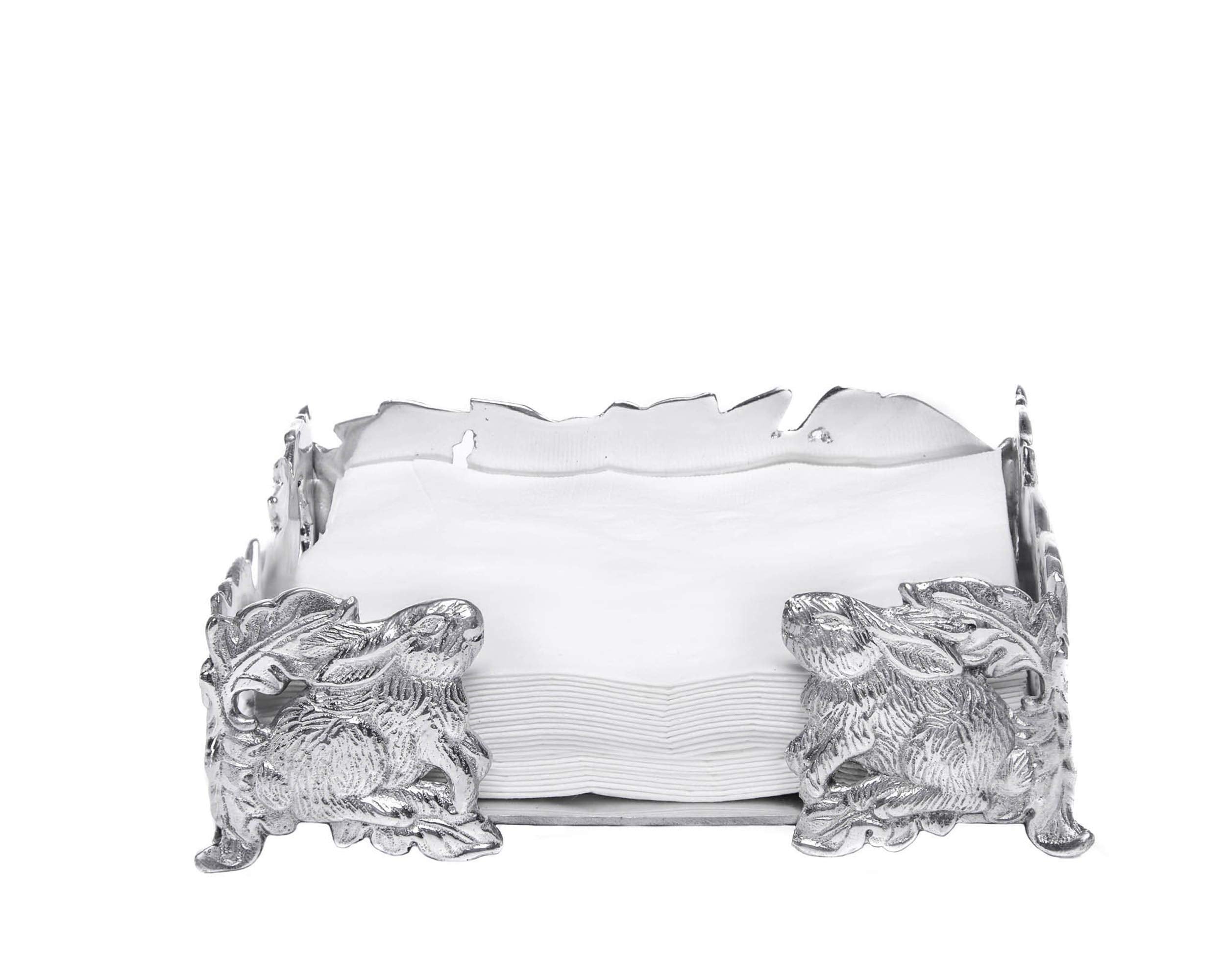 Arthur Court Napkin Holder Box Classic Heavy Cast Aluminum Metal Luncheon Fits Large Lunch Square Spring/Easter Napkins 7.5 Inch