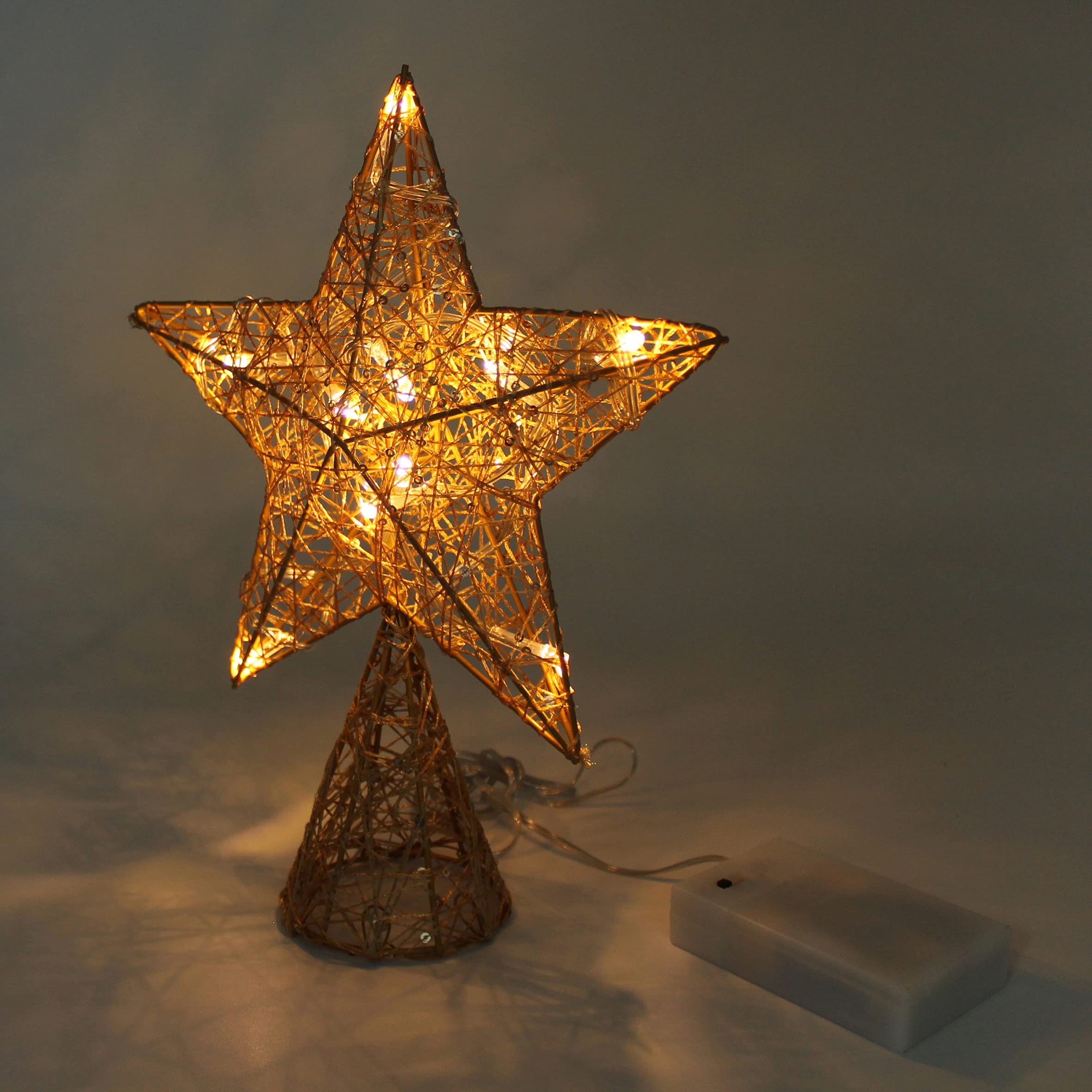 CVHOMEDECO. Gold Tree Top Star with Warm White LED Lights and Timer for Christmas Ornaments and Holiday Seasonal D  cor, 8 x 10