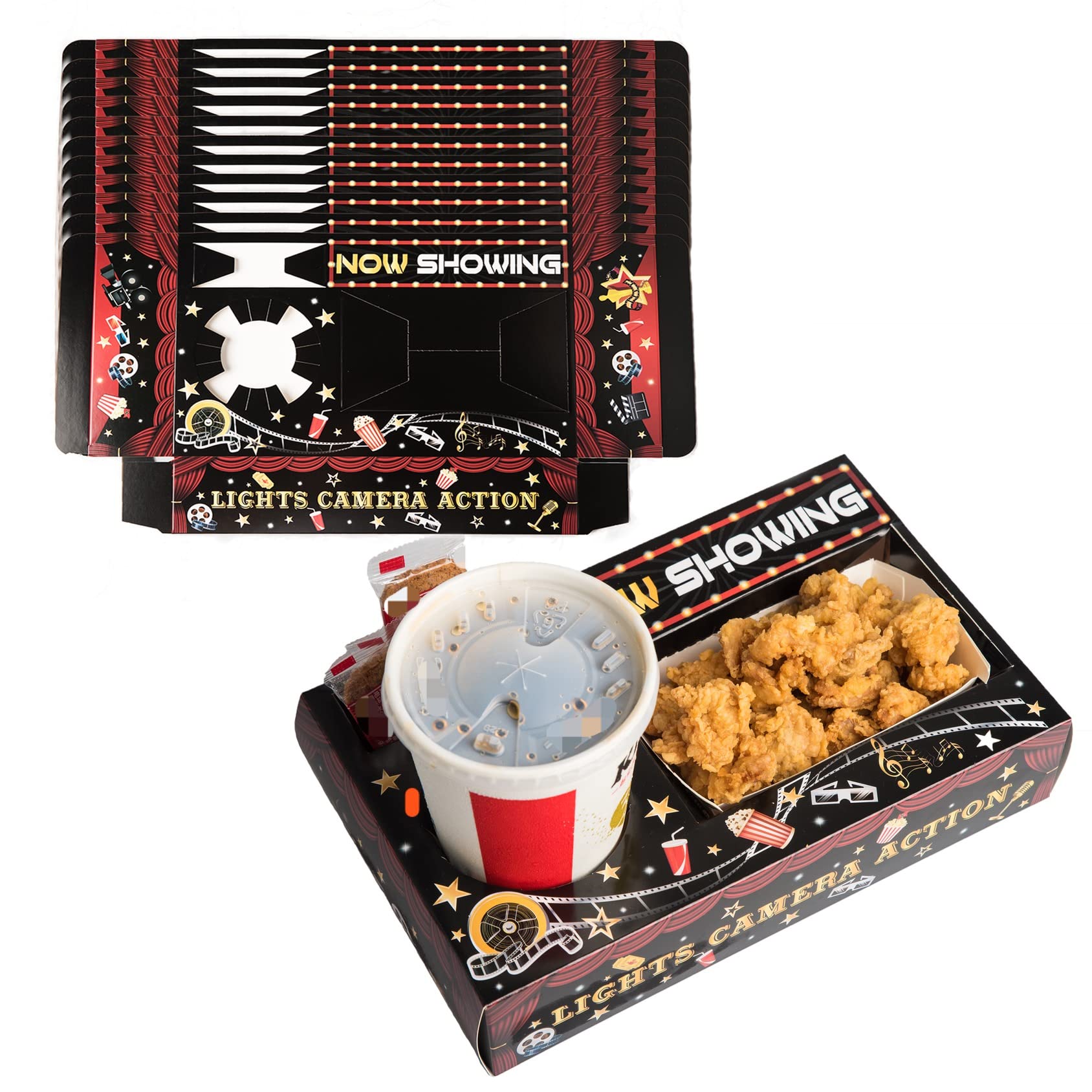 Pecopcock 20 Pcs Movie Night Paper Snack Trays Movie Night Party Favors Cinema Theme Party Birthday Party Supplies Red Carpet Pa