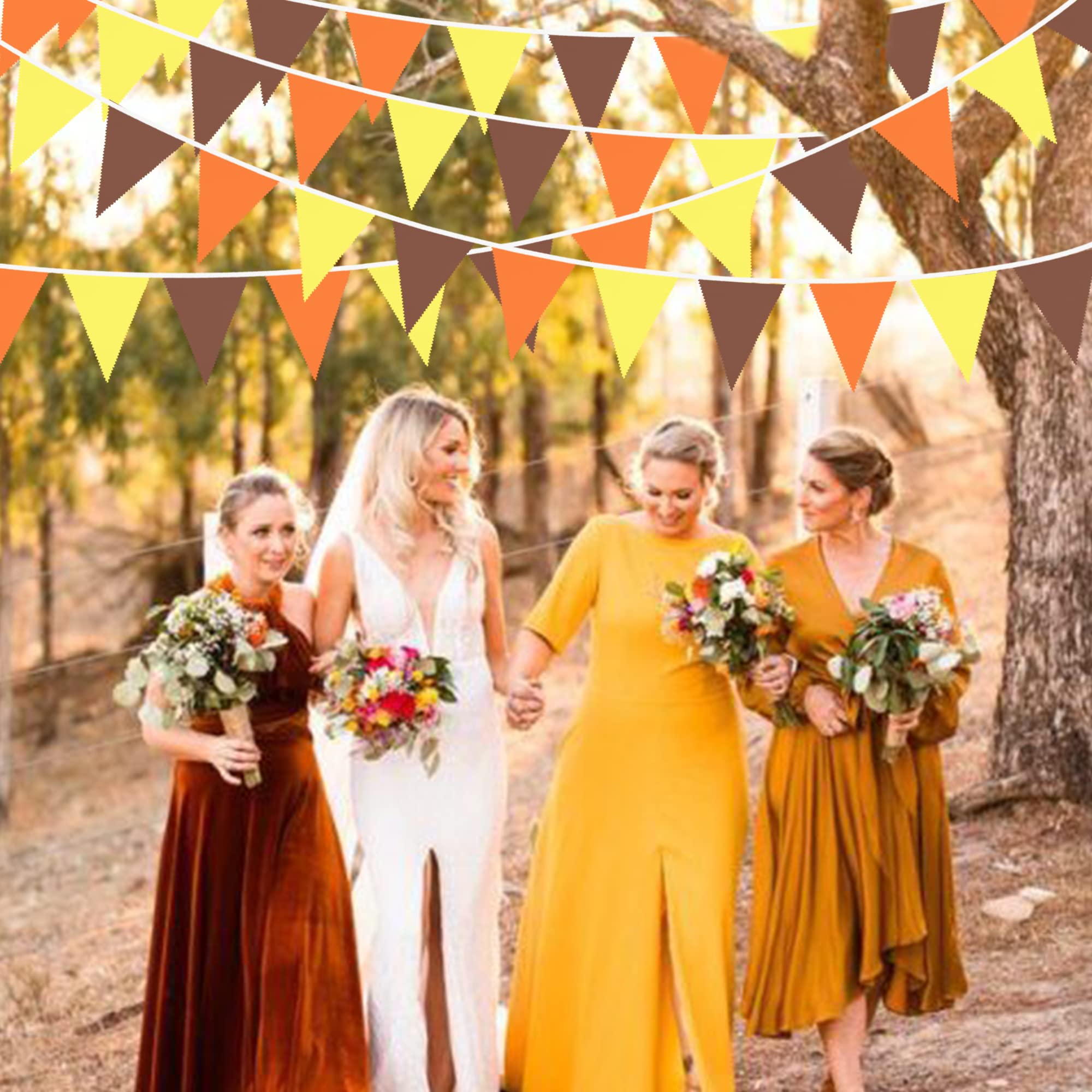 32Ft Orange Yellow Brown Fall Pennant Banner Fabric Triangle Flag Bunting Garland For Autumn Thanksgiving Wedding Birthday Outdo