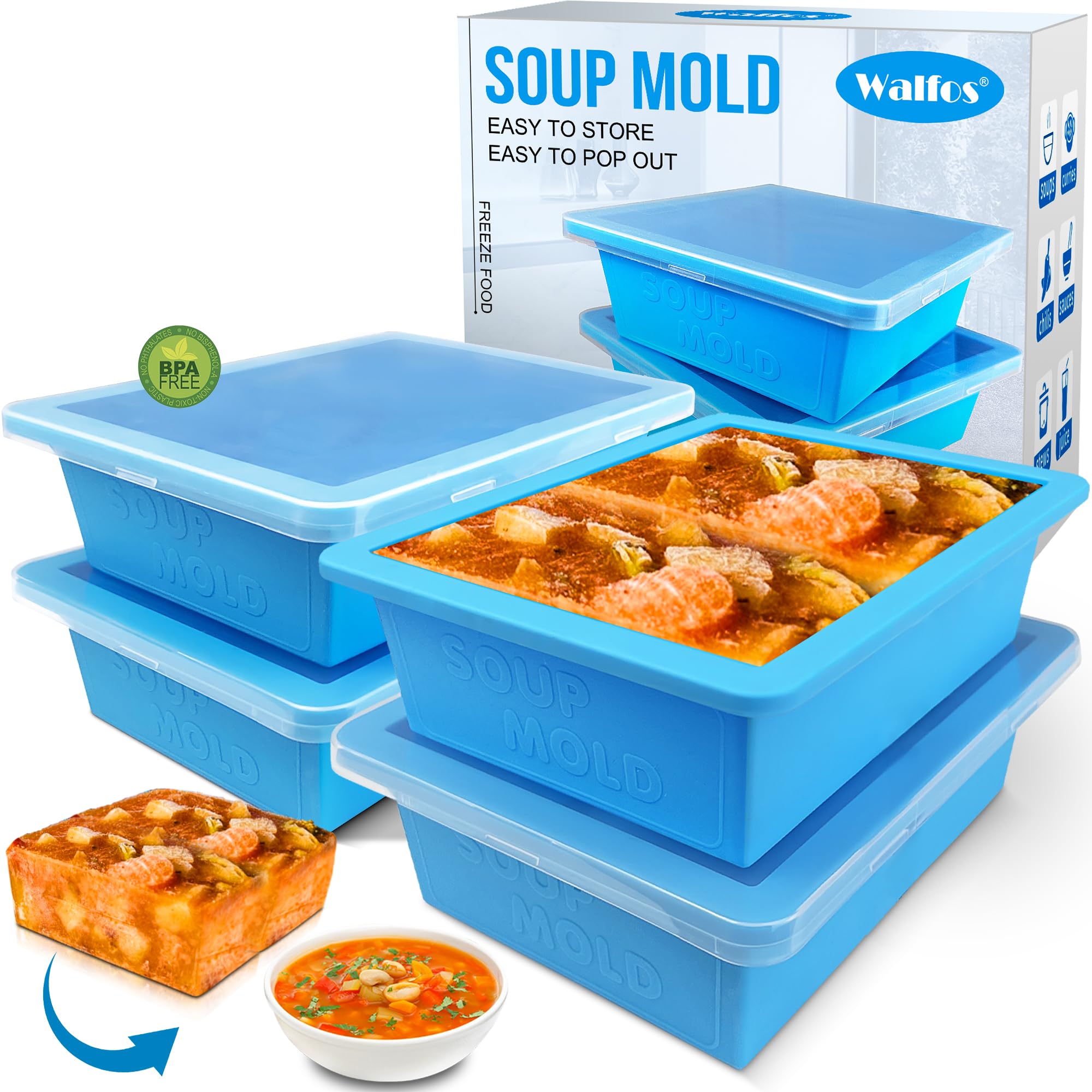 Walfos 2Cup Silicone Freezing Tray With Lid - Easy Meal Prep Container And Kitchen Storage Solution, Make Perfect Freezing,Stori