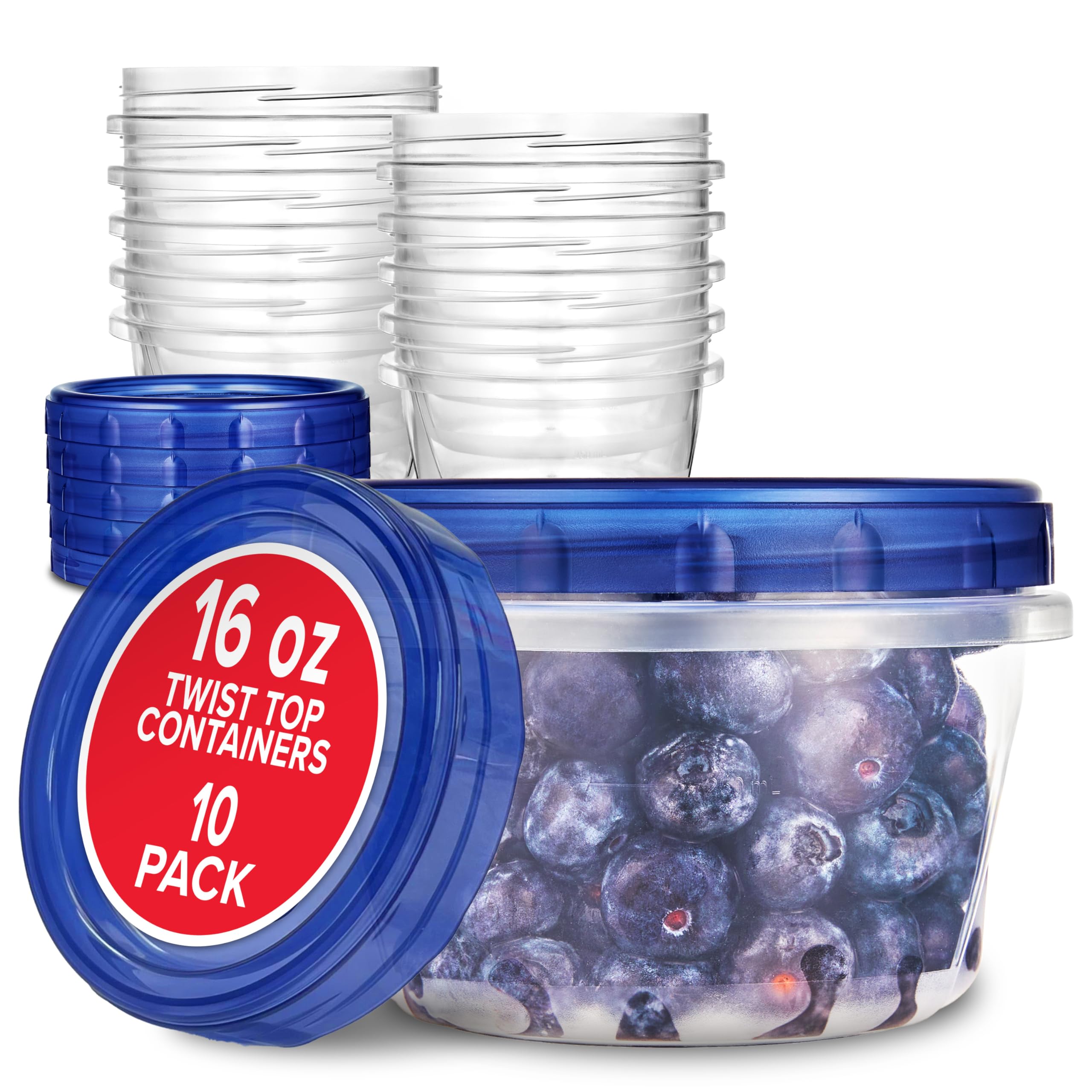 Stock Your Home 16Oz Plastic Containers With Twist Top Lids (10 Pack), 2 Cup Freezer Containers With Lids For Leftover Food, Air