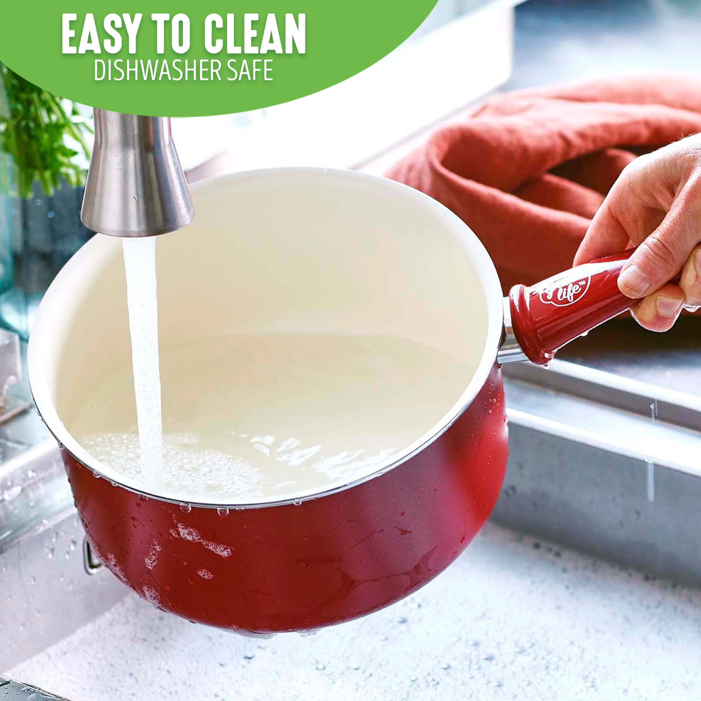 Greenlife Soft Grip Healthy Ceramic Nonstick, 1Qt And 2Qt Saucepan Pot Set With Lids, Pfas-Free, Dishwasher Safe, Red