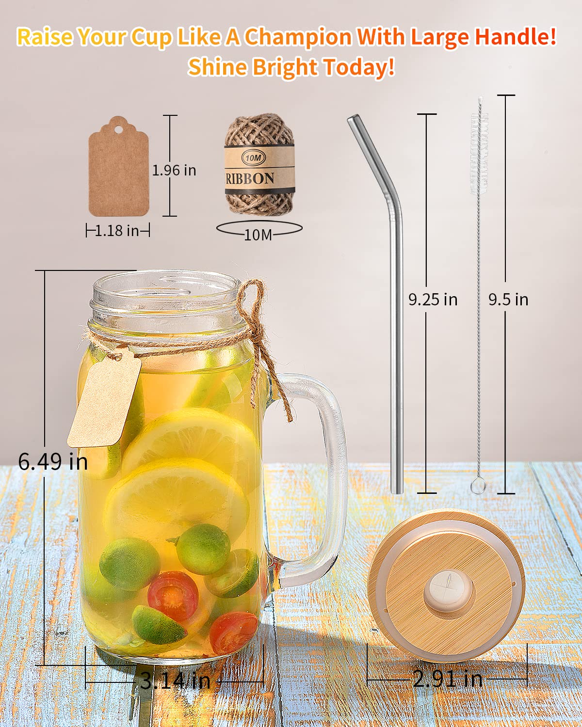 Tanglong Mason Jar With Lid And Straw 24 Oz Mason Jar Cups Set Of 8 Glass Cups With Lids And Straws Mason Jars With Handle Drink
