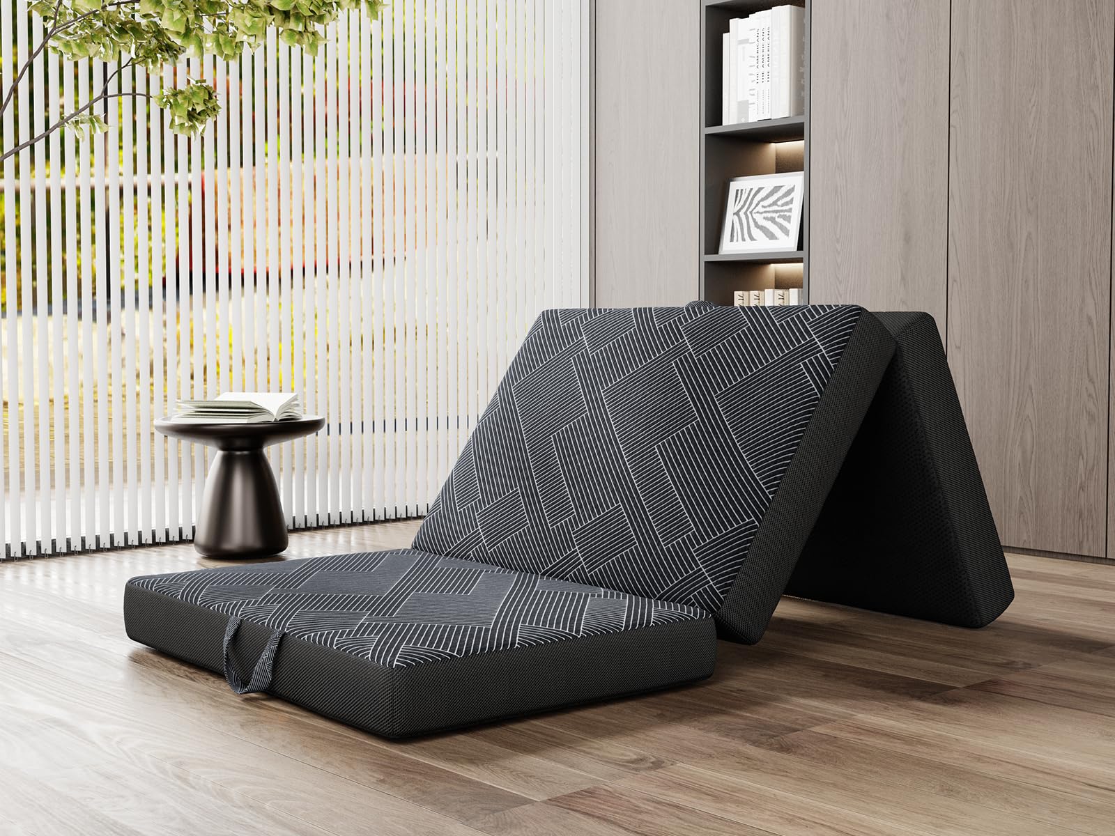 Vamcheer Foldable Mattress Single Size, 4 Inch Tri Folding Mattress, Handle & Non-Slip Bottom with Washable Cover for Travel RV 