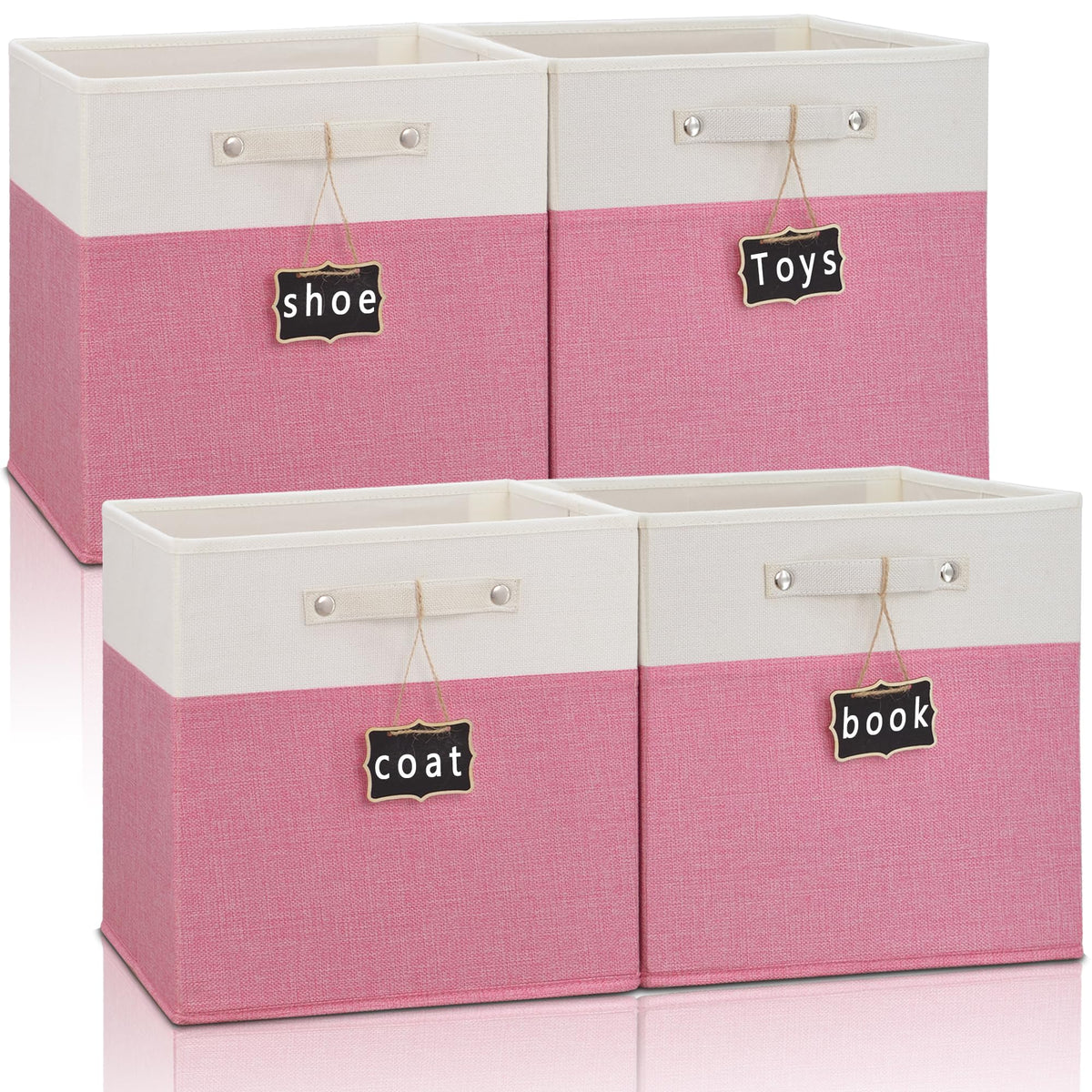 Dyvavna Storage Cubes,11X11X11 Cube Storage Bins,Foldable Fabric Storage Cubes With Labels 4 Pack,Linen Cube Storage Organizer B