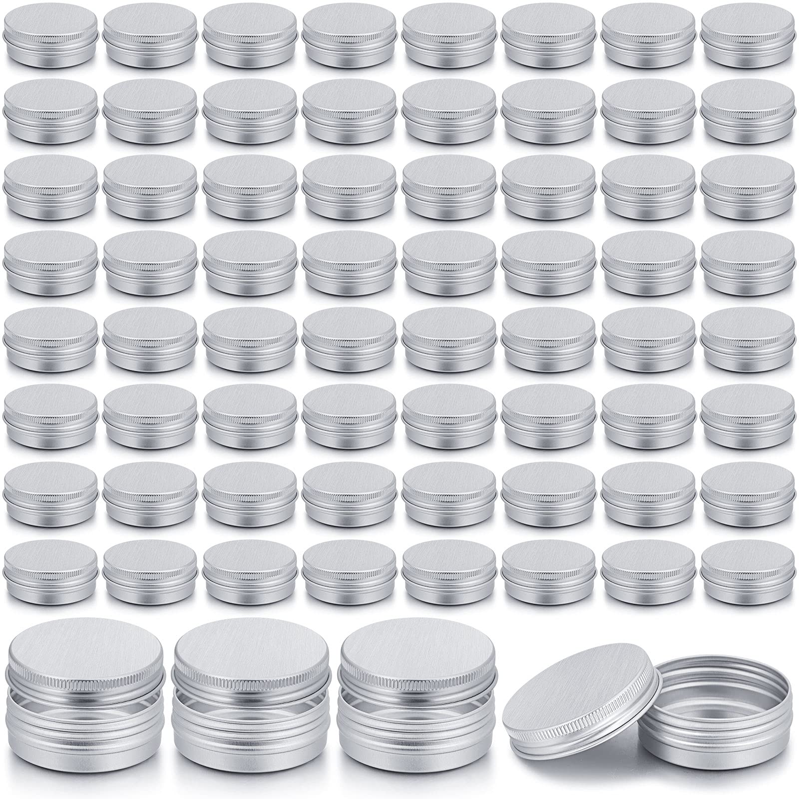 Patelai 64 Pieces Lip Balm Tin Containers Screw Top Round Tin Cans Aluminum Tin Jar With Screw Lid, Empty Bottle Travel Cosmetic