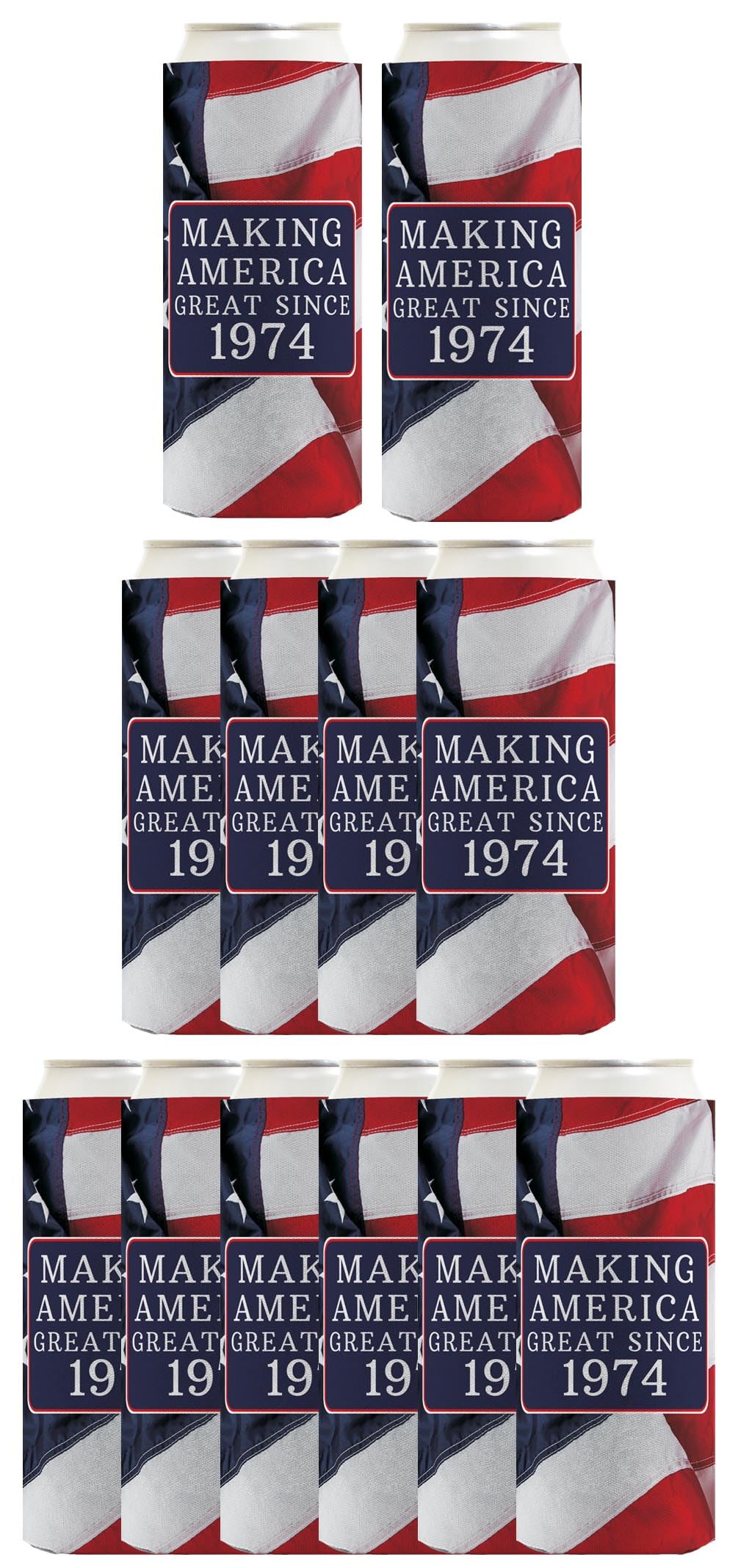 50Th Birthday Coolie Making America Great Since 1974 12-Pack Ultra Slim Can Coolies Us Flag