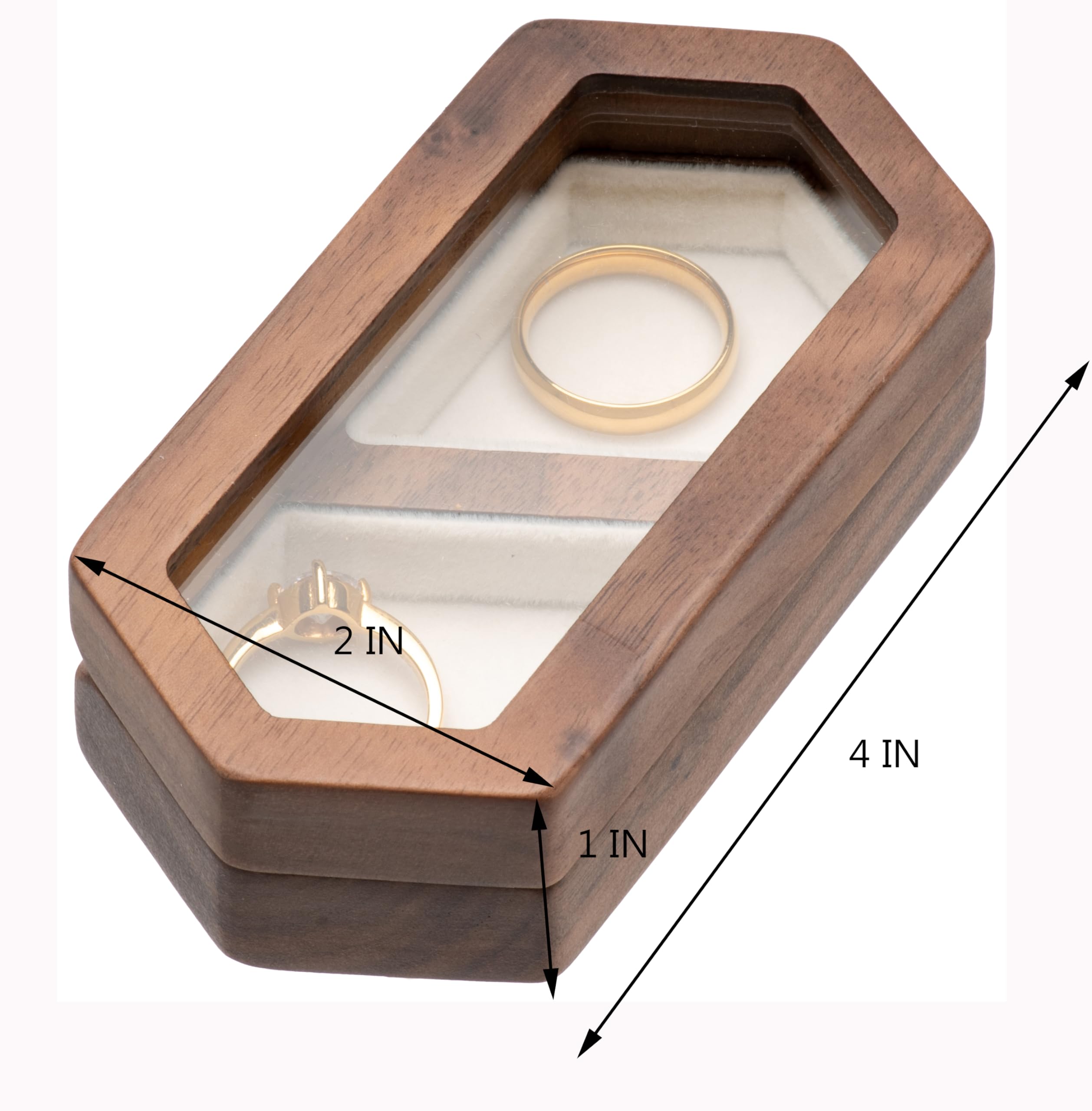 Cosiso Engagement Wooden Ring Box For 2 Rings, Portable Wedding Ring Box For Wedding Ceremony Proposal
