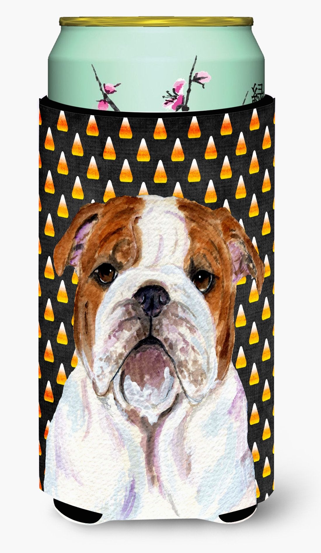 Bulldog English Candy Corn Halloween Portrait  Tall Boy Beverage Insulator Beverage Insulator Hugger