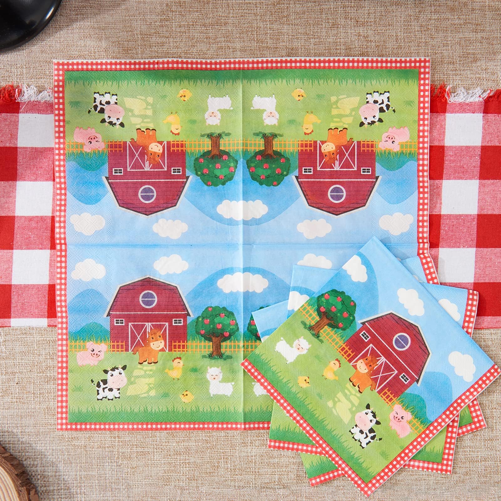 Wernnsai Farm Party Plates Napkins Set- 48Pcs Barnyard Farm Animals Tableware Party Supplies For Kids Birthday Disposable Dinner