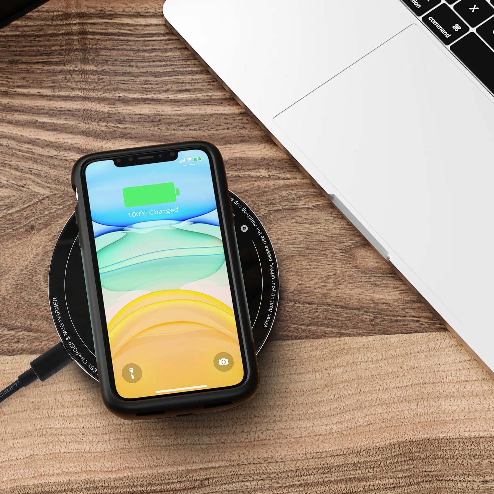 Apekx 2024 Upgraded Self-Heating Ceramic Mug - Stable 130F Temperature, 15W Wireless Phone Charging, 12.8 Fl Oz Capacity - Usb-C