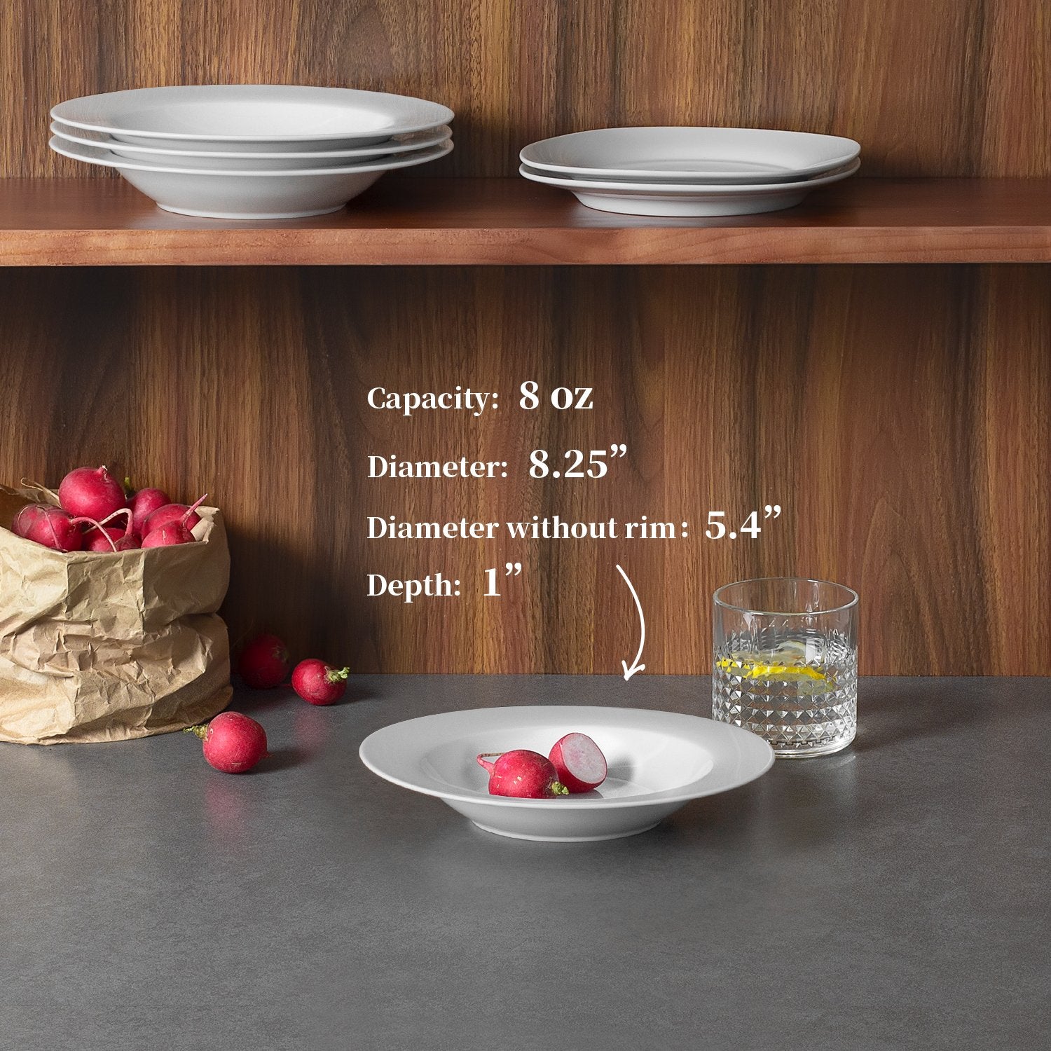 Y Yhy Soup Bowls, Pasta Bowl Set Of 4, White Shallow Bowl Plates, Porcelain Rimmed Bowls, 8 Inches Diameter With Rim, Father'S D