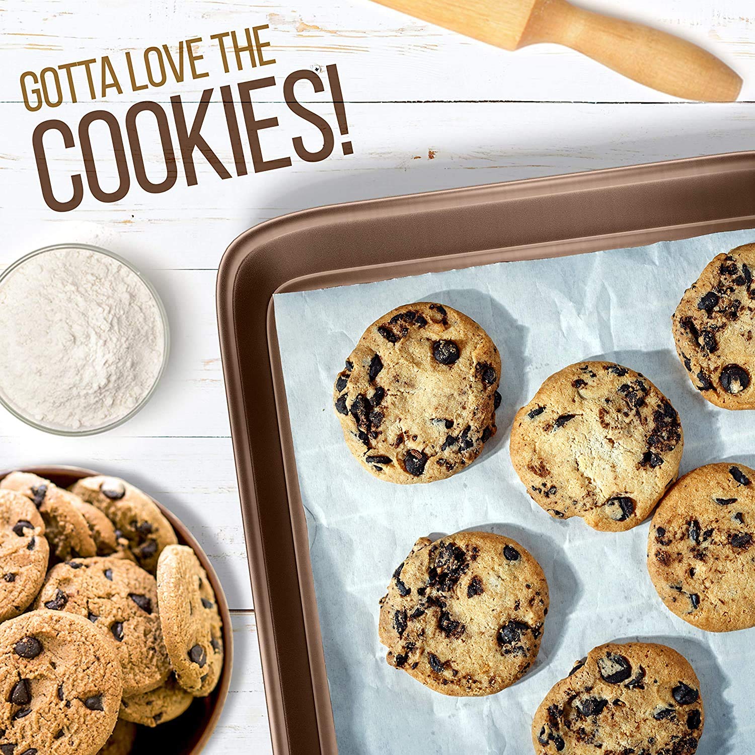 Nutrichef 2-Piece Premium Nonstick Cookie Sheets For Baking - Slick Carbon Steel Baking Sheet Set W/ Raised Edges For Roasting,