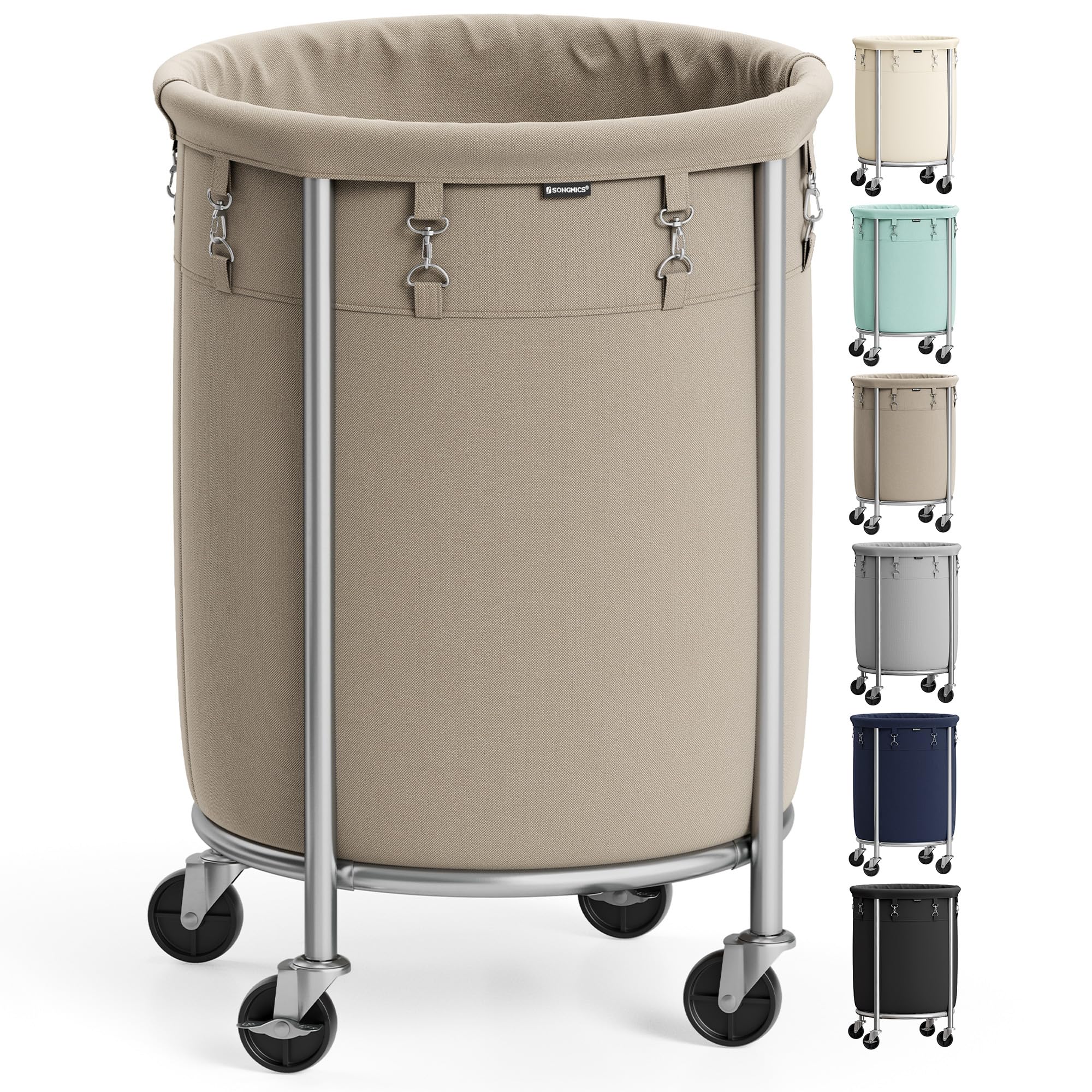 Songmics 50.2-Gallon (190 L) Laundry Basket With Wheels, Rolling Round Heavy-Duty Laundry Hamper Cart With Steel Frame And Remov