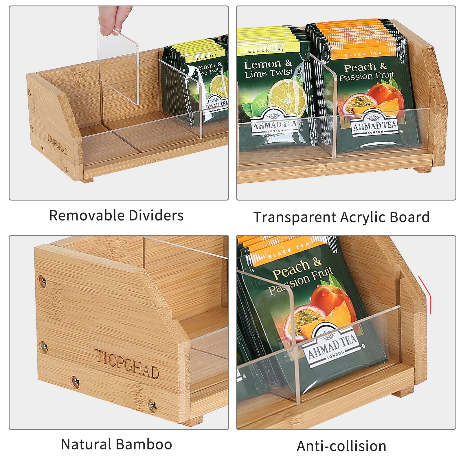 Tiopghad Small Bamboo Tea Bag Organizer Storage Holder For Tea Bags Wood Tea Box Containers Tea Rack Teabag Station Stand For Ca