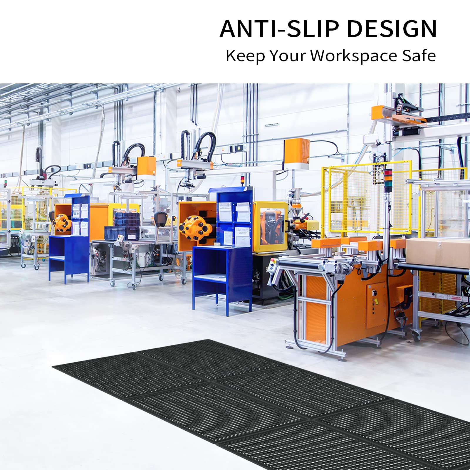 ROVSUN 2-Pack Rubber Floor Mat with Holes  36''x 60'' Anti-Fatigue/Non-Slip Drainage Mat  for Industrial Kitchen Restaurant Bar Bathroom Utility Garage Pool Entry Door Mat  Indoor/Outdoor Cushion