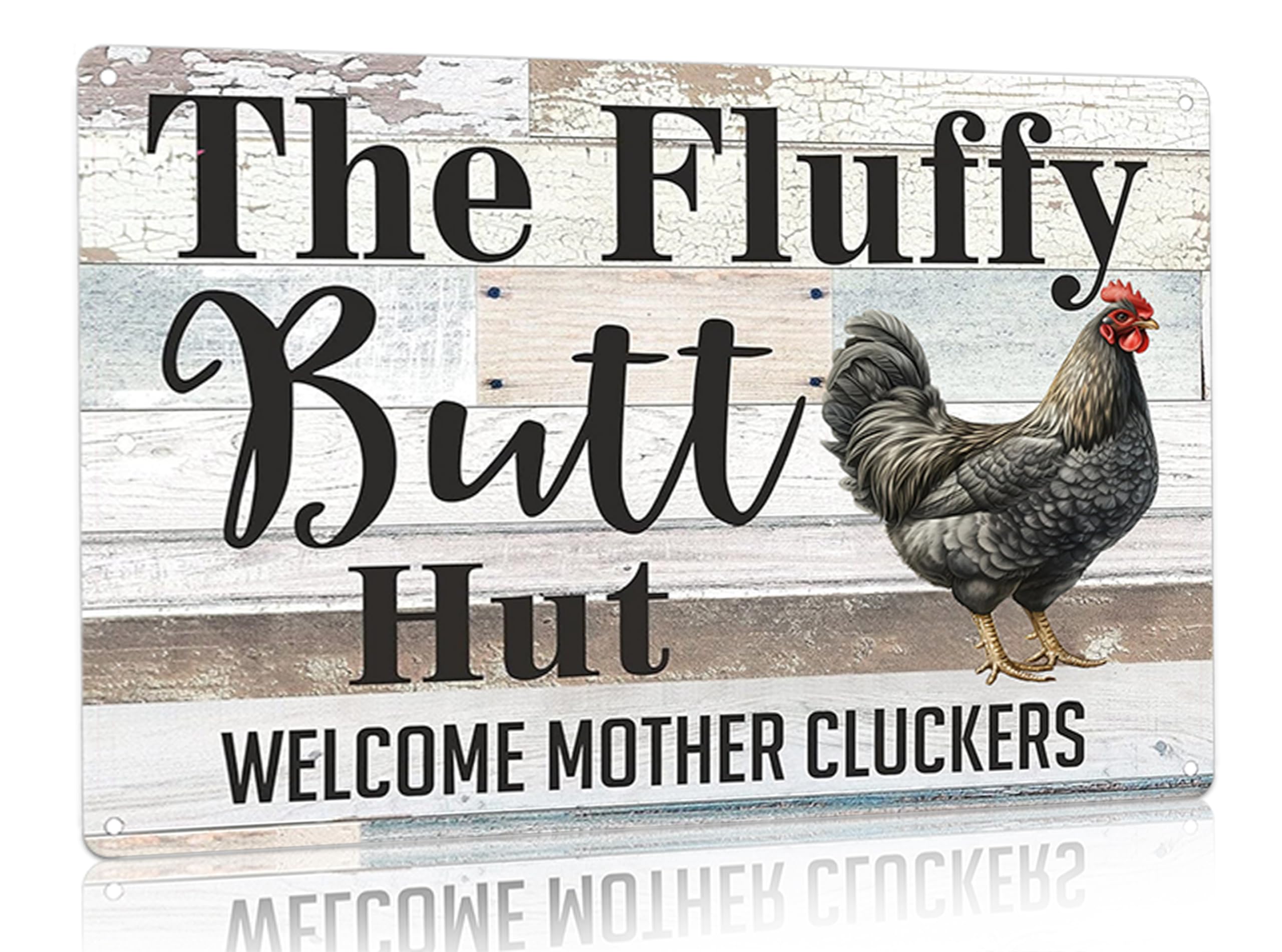 Funny Chicken Gifts Chicken The Fluffy Butt Hut Tin Sign for Home Farm Chicken Coop Farmhouse Kitchen Garden Decor 8 X 12 Inch (