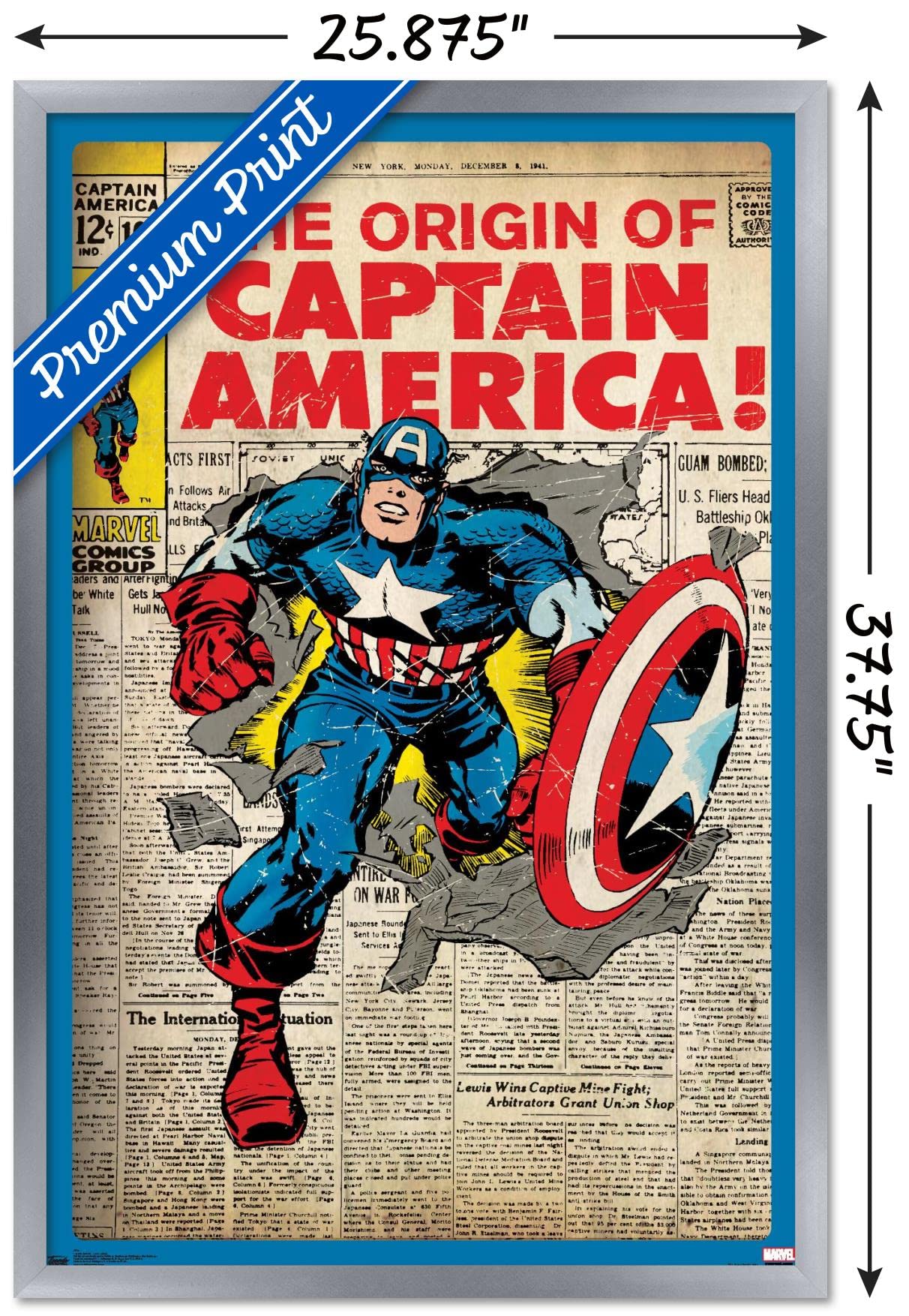Trends International 24X36 Marvel Comics - Captain America - The Original Wall Poster, 24'' X 36'', Silver Framed Version