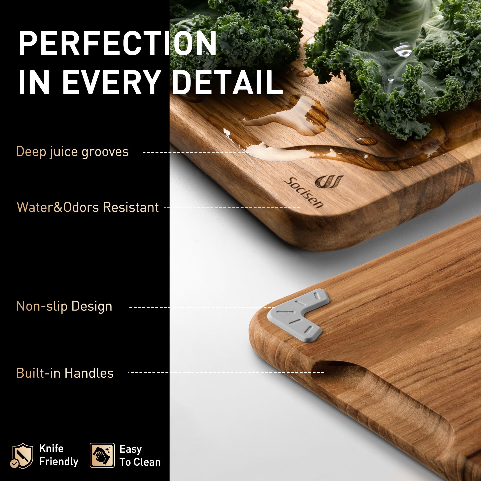 Teak Wood Cutting Board for Kitchen 13inch Charcuterie Board Serving Heavy Duty Non Toxic Slip Over Sink Solid Thick Haus Wooden