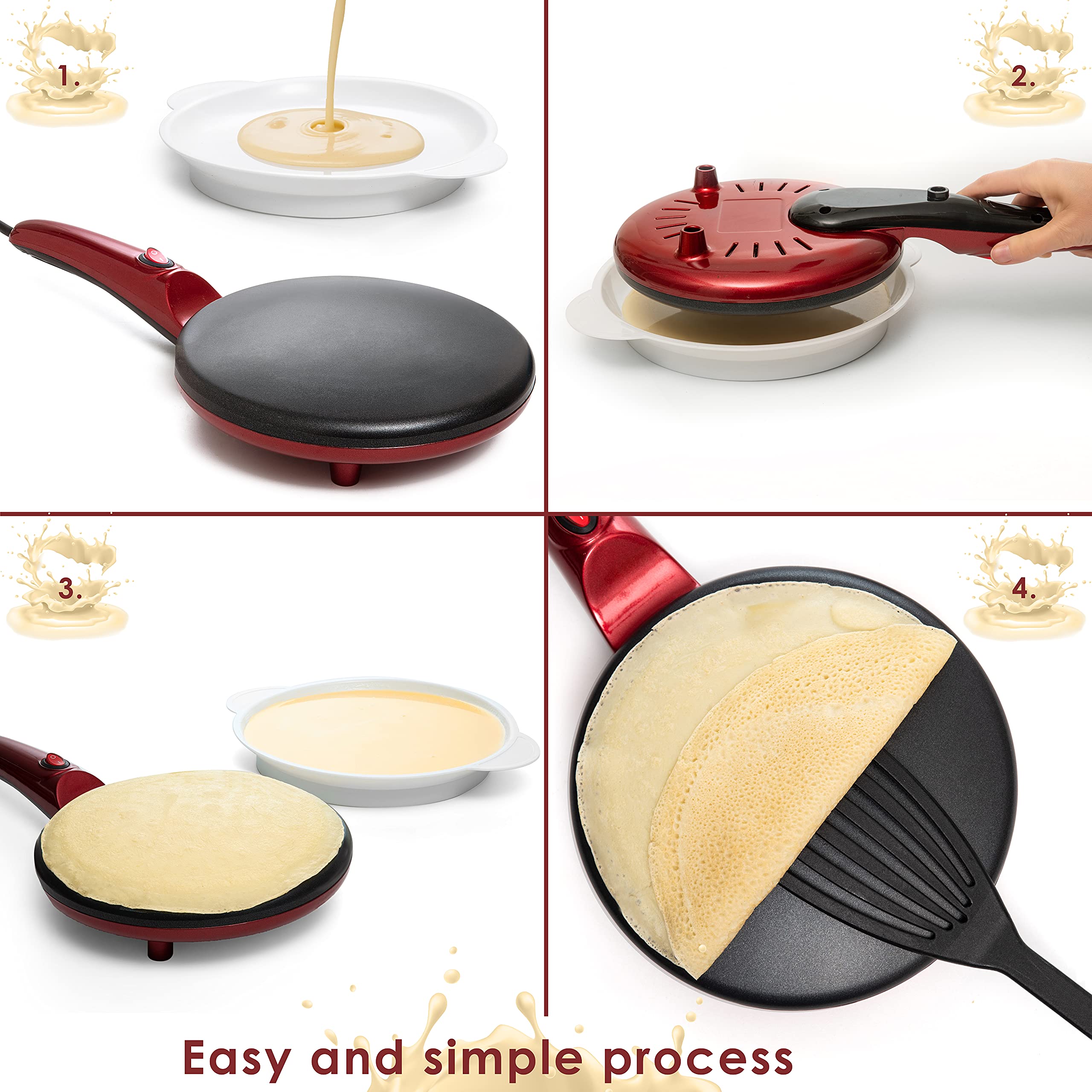 Moss & Stone Electric Crepe Maker, Pan Apo Portable Crepe Maker & Hot Plate Cooktop On/Off Switch, Nonstick Coating, Automatic T