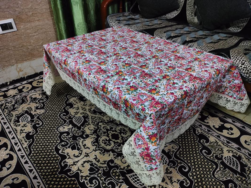 ROYAL  NEST  Table Cloth Table Cover Bail, Orange Color 2 to 4 Seater (40 INCH x 60 INCH) with Lace (Plastic)