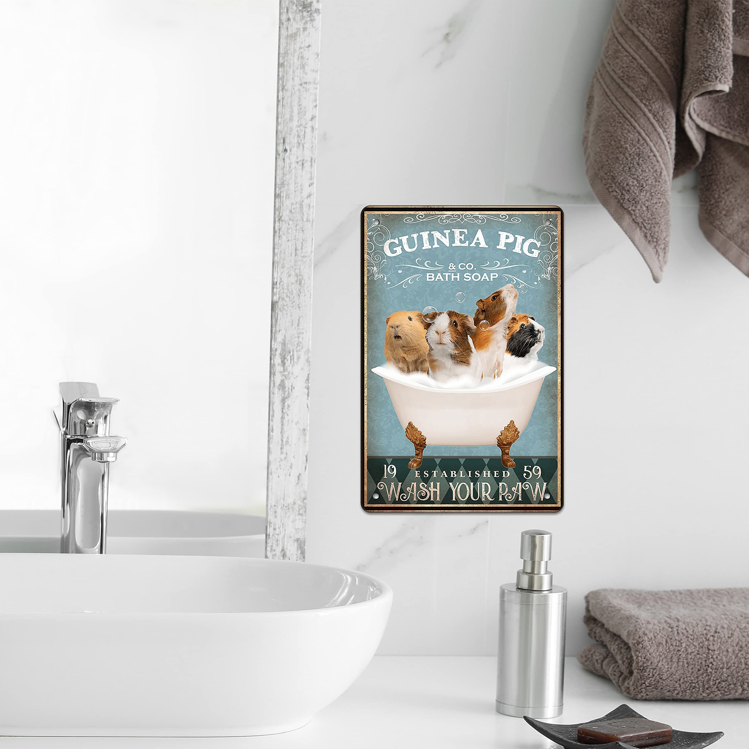 Funny Guinea Pig Decor Bathroom Wall Decor Sign Bathtub Decor Guinea Pig lovers Accessories Farm Home Wall Art Poster Retro Bar Poster 8x12 In