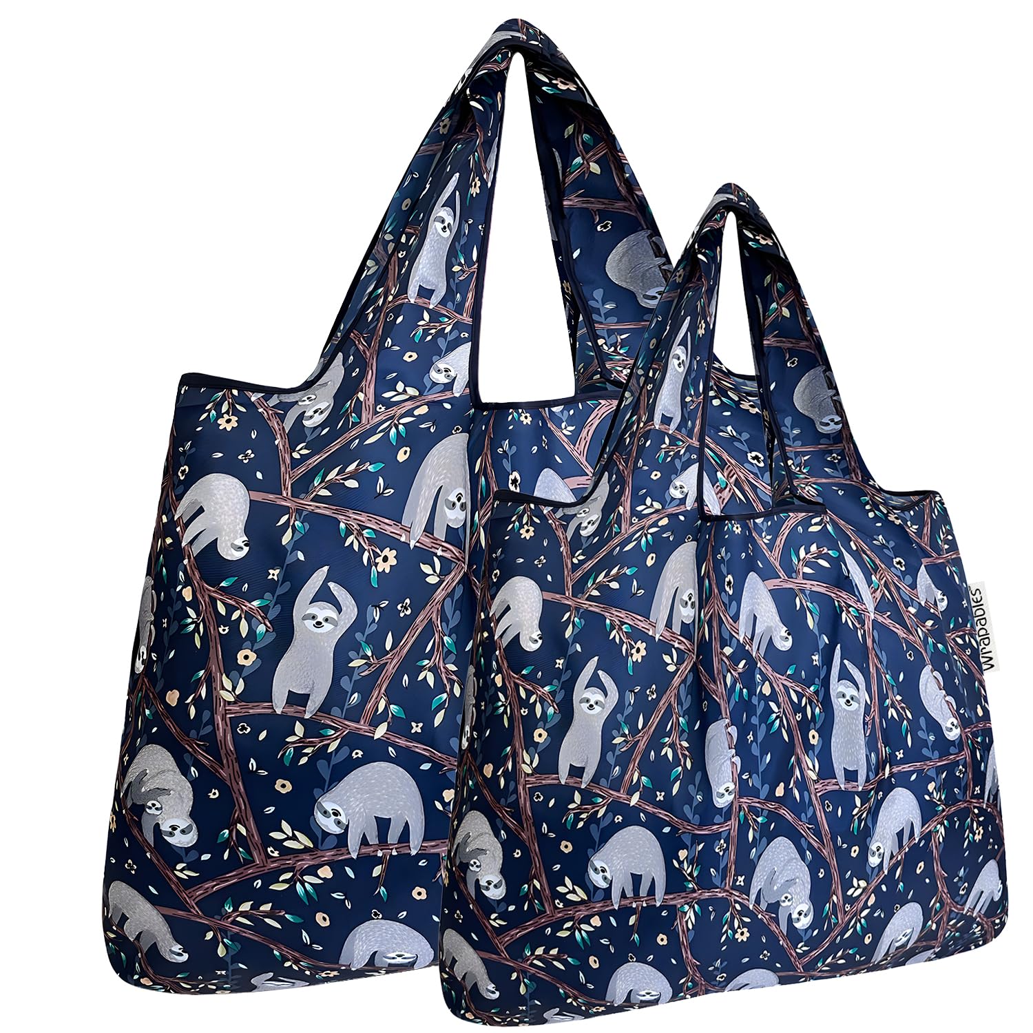 Allydrew Large & Small Foldable Tote Nylon Reusable Grocery Bags, Set Of 2, Sloths