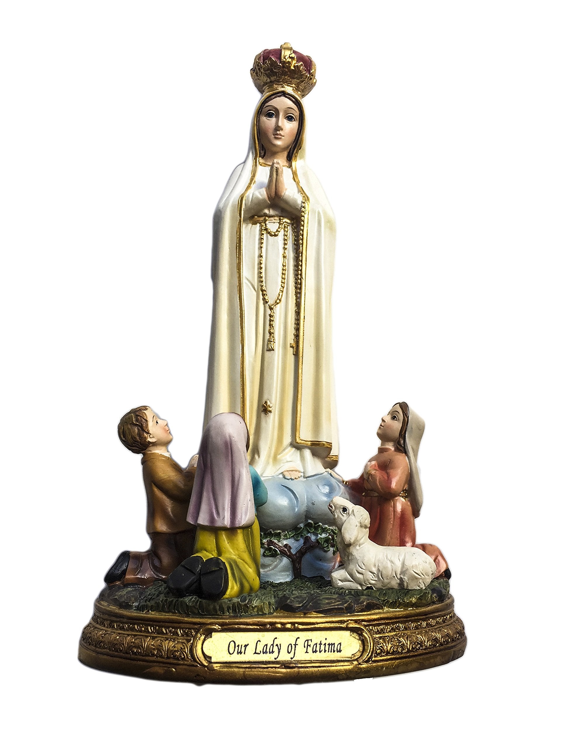 Elysian Gift Shop Our Lady of Fatima with Children Tabletop Statue. Catholic 8 Standing Statue of Blessed Mother with 3 Small Ch