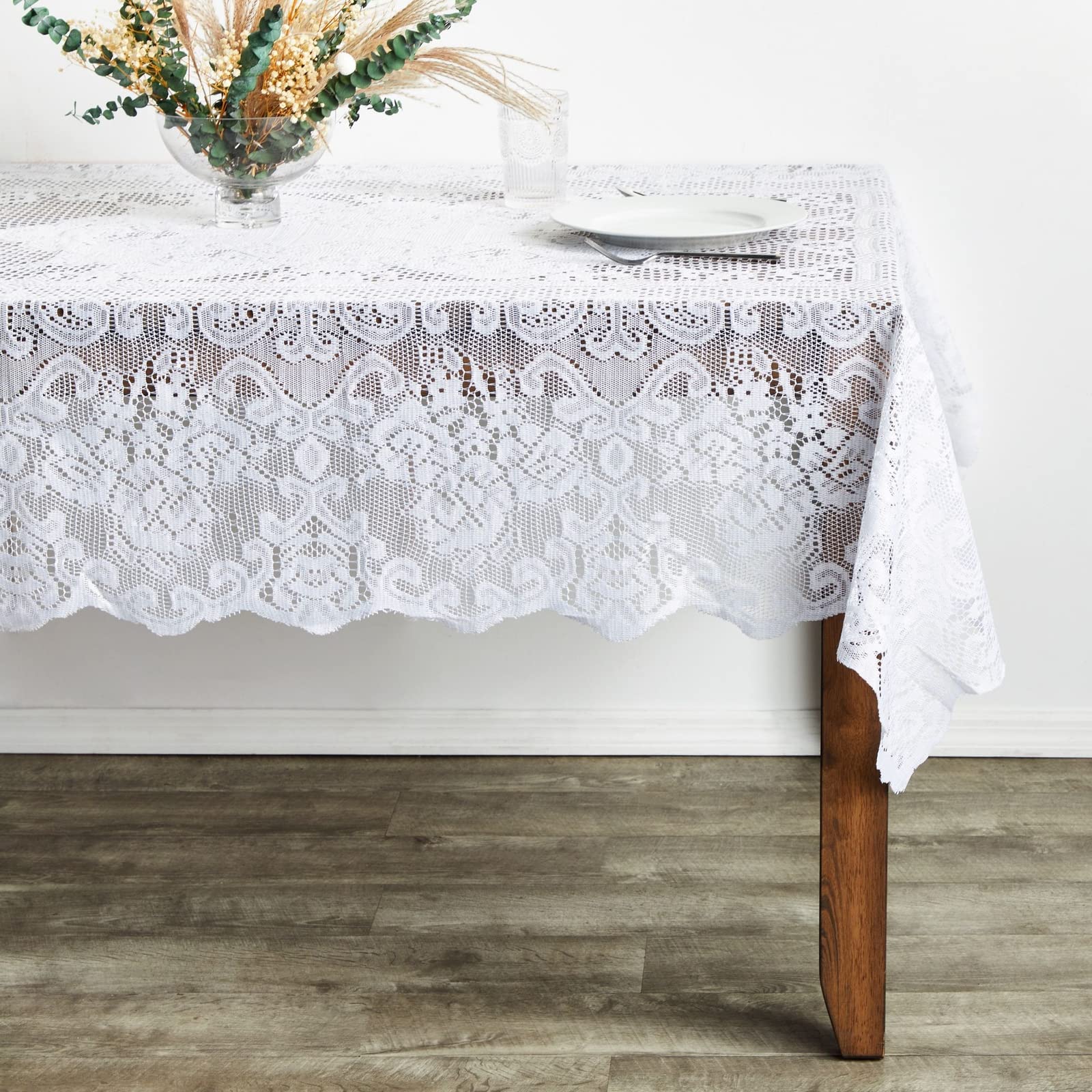 Juvale White Lace Tablecloth For Rectangular Tables, Vintage-Style Wedding Table Cloths For Reception, Dinner Party, Baby Shower