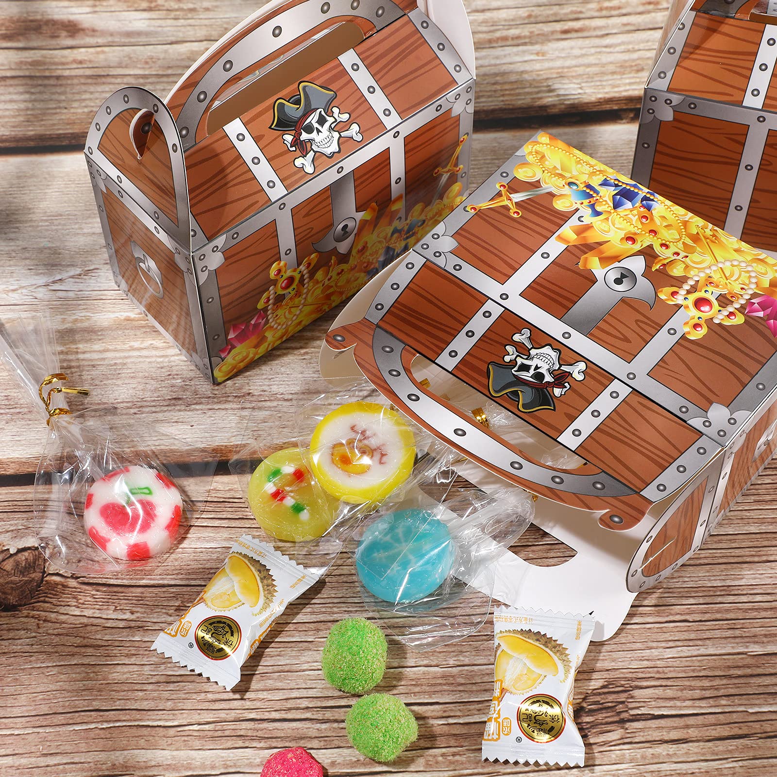 Censen 20 Pieces Pirate Treasure Treat Chest Decoration Party Favor Goodie Box Halloween Candy Decoration Box for Halloween School Performance Play Theater Costume Party Supplies