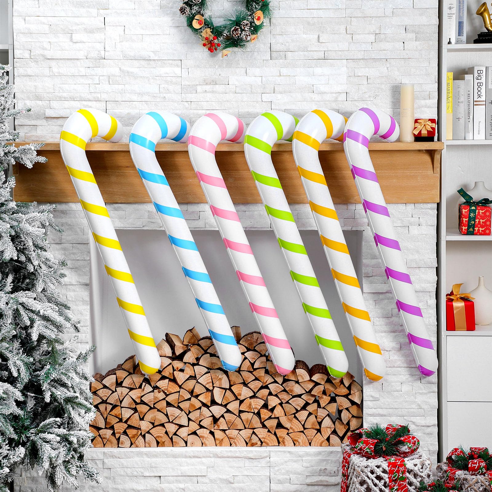 Sumind 6pcs 40 Inch Giant Pastel Inflatable Candy Cane Large Macaron Christmas Blow up Candy Ornament Decorations for Christmas