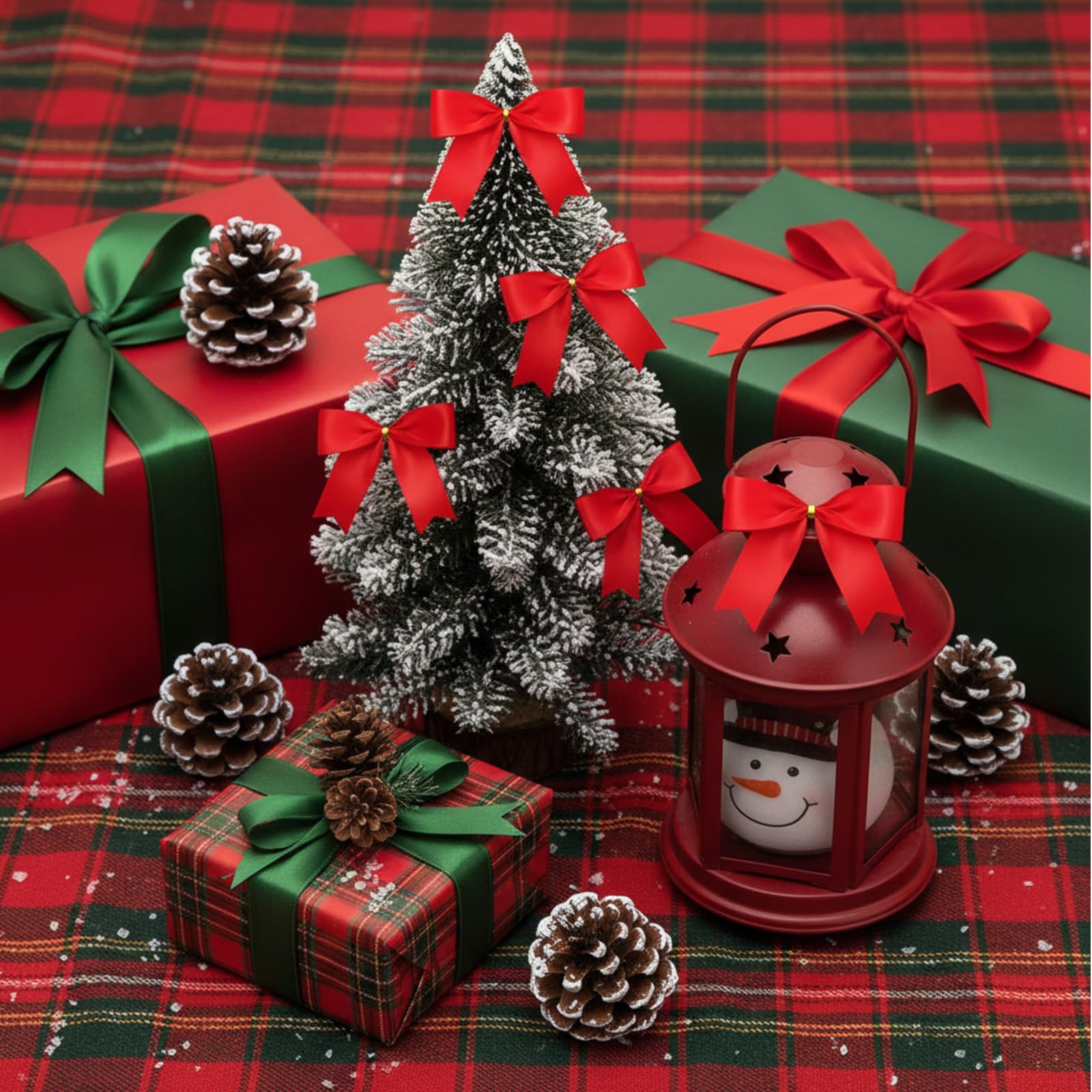 Sumind 48 Pieces Christmas Bow Red Ribbon Bow Tie 5.5 Wreath Ornaments for Christmas Tree Xmas Decoration