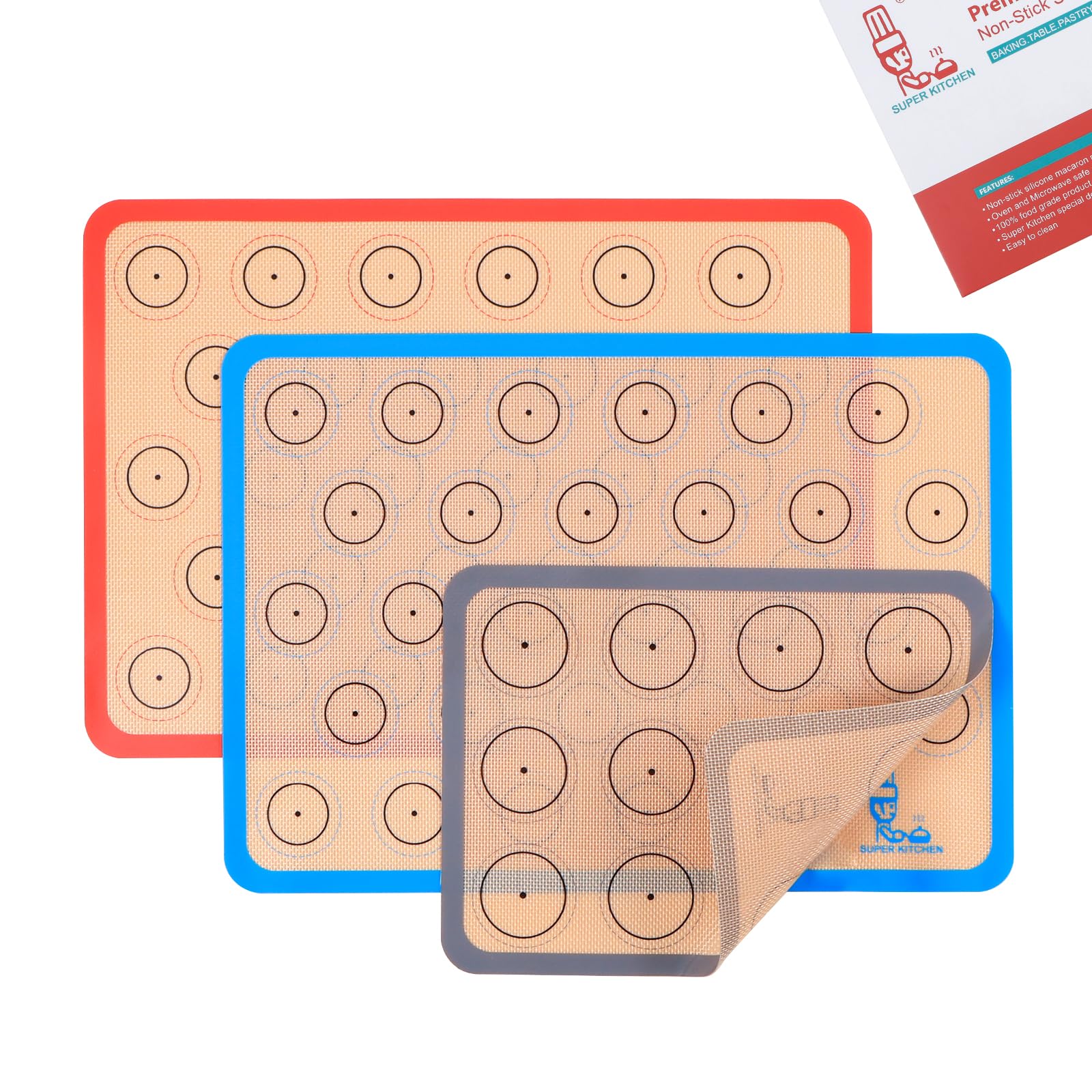 Silicone Baking Mat Macaron - Set of 3 (2 Half Sheet Liners and 1 Quarter Sheet), Non Stick Silicon Cookie Oven Liner For Macaro