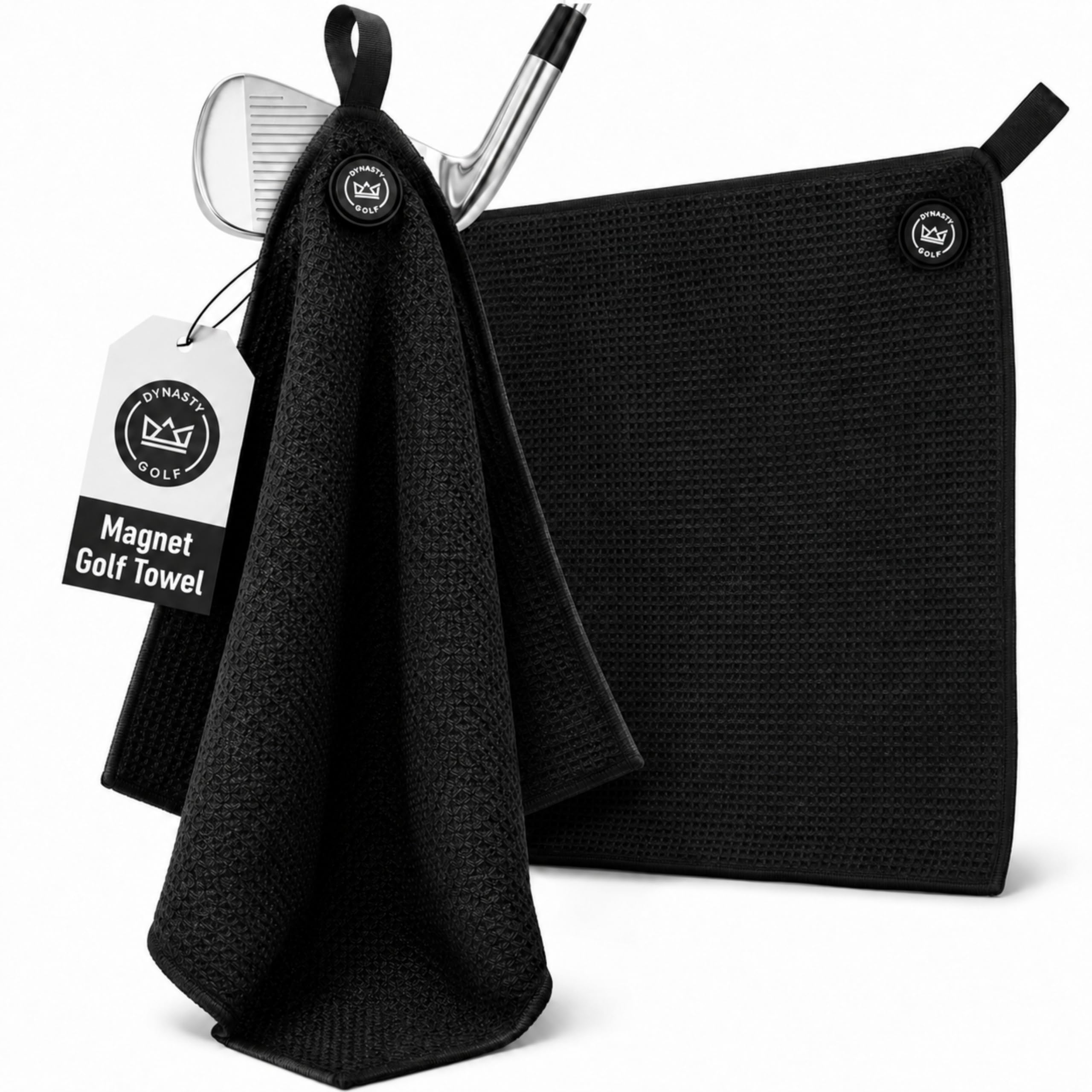 Dynasty Golf Magnetic Golf Towel, 17 x 12.5 Waffle Microfiber Golf Towel with Magnet for Ball and Club Cleaning, Quick Pickup Du