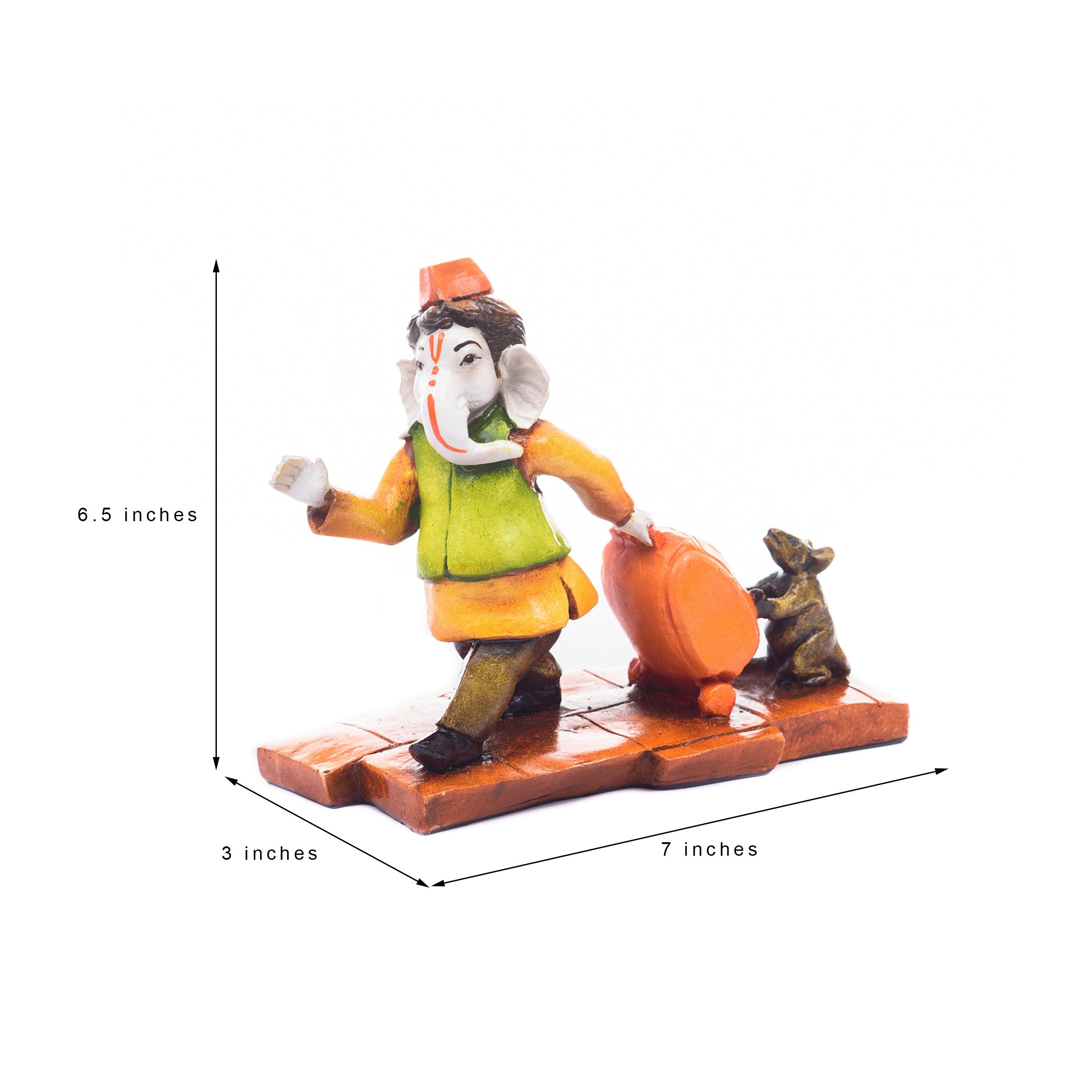 Ecraftindia Resin Handcrafted Ganesha Idol Carrying Travel Bag With Mouse Showpiece | Lord Ganesha Idol For Home Decor | Ganesha