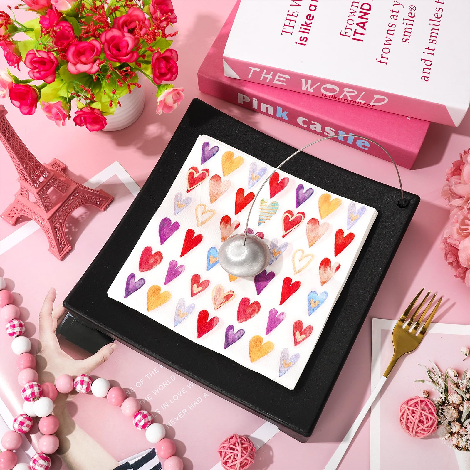 Anydesign 100Pcs Valentine'S Day Paper Napkins Colorful Hearts Disposable Luncheon Napkins Love Hearts Dessert Dinner Hand Napki