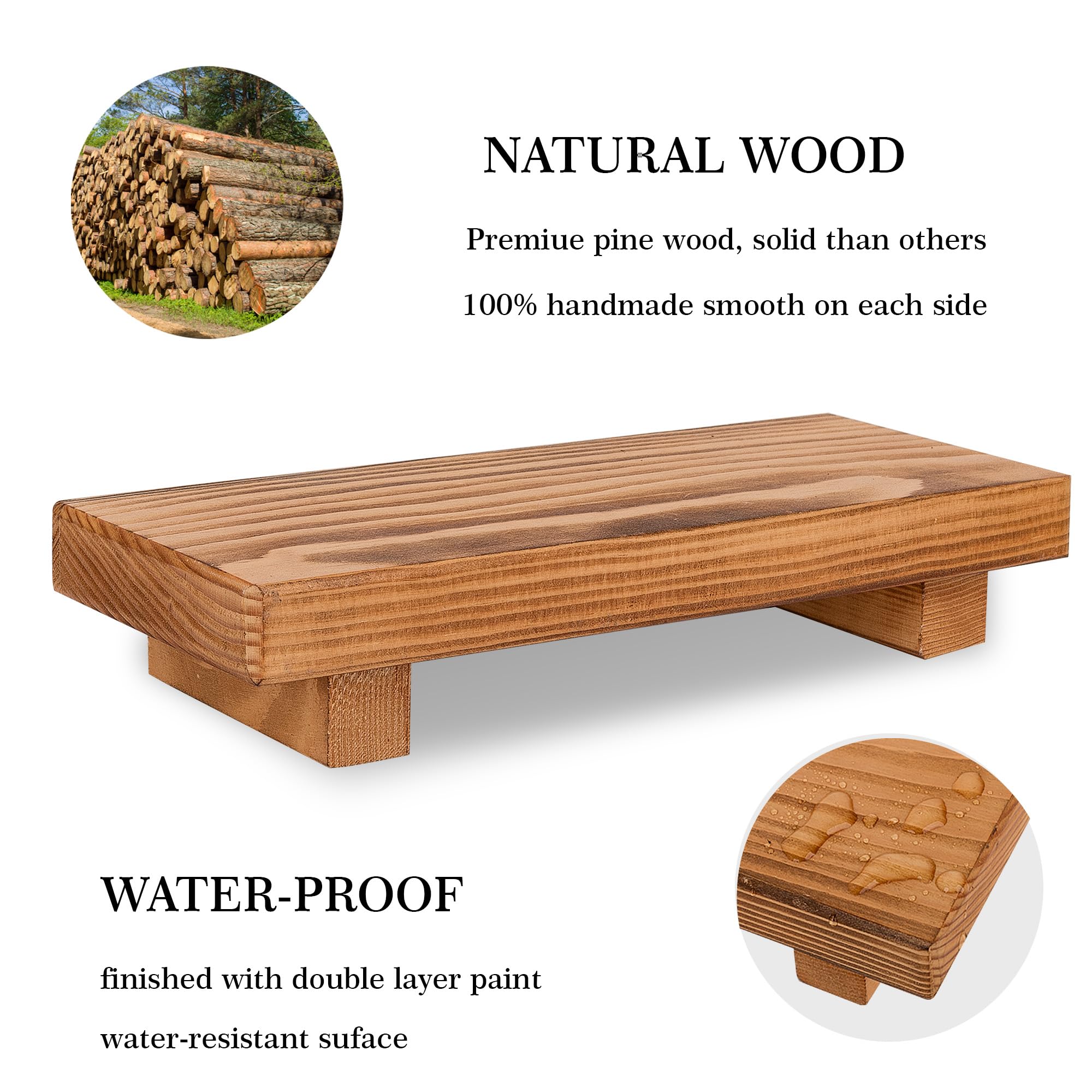 Bathroom Counter Organizer Wood Pedestal Stand Farmhouse Decorative Tray Soap Holder For Kitchen Decor, Small, Brown
